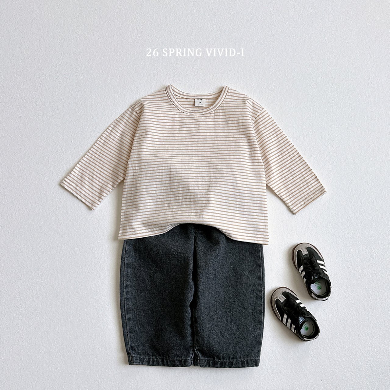 🌸預訂 韓國直送🌸🇰🇷VIVIDI四色日常寬鬆純色條紋長袖上衣套裝