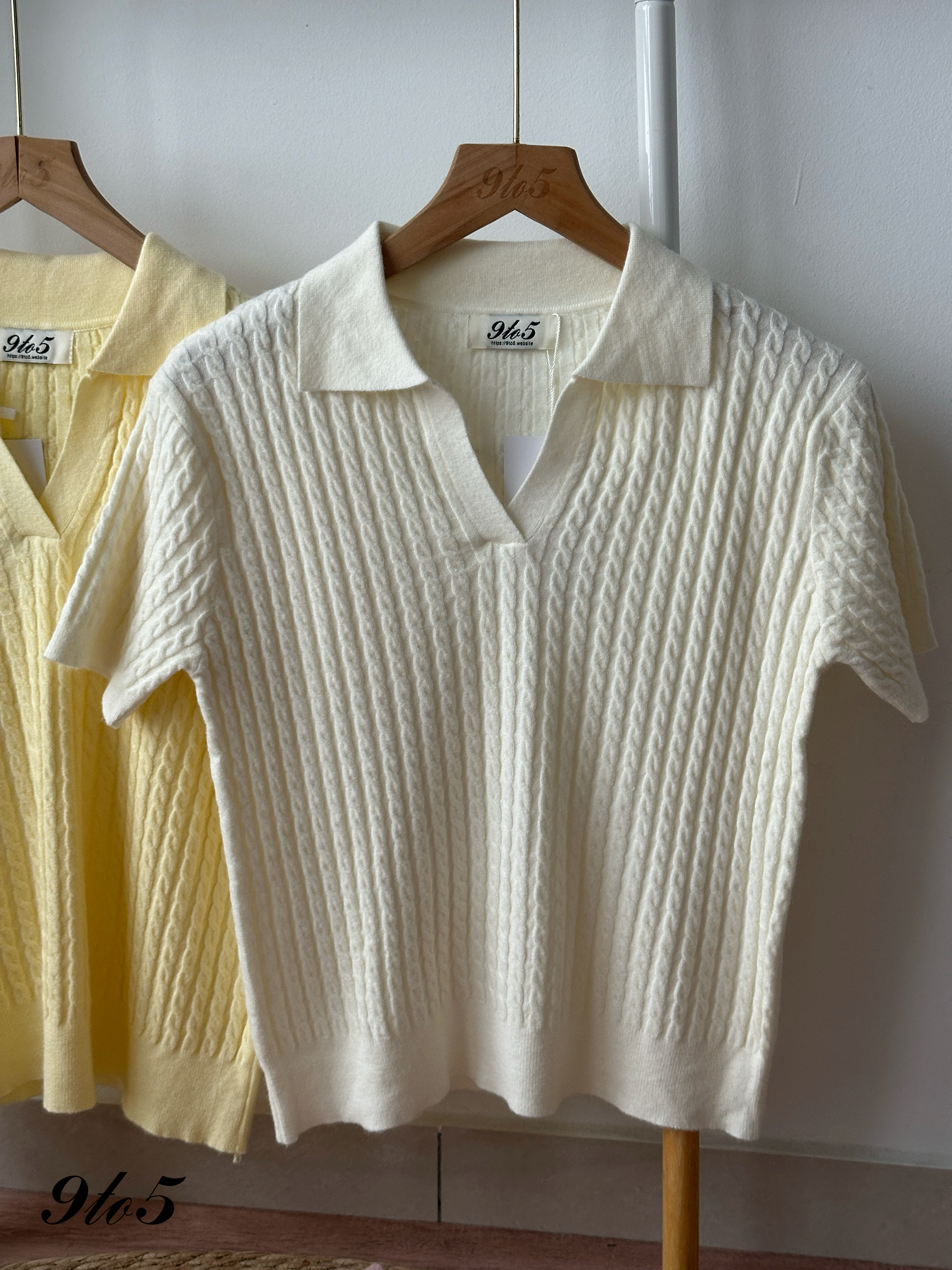 T4323 V Neck Knit Polo Top - 4 Colors 