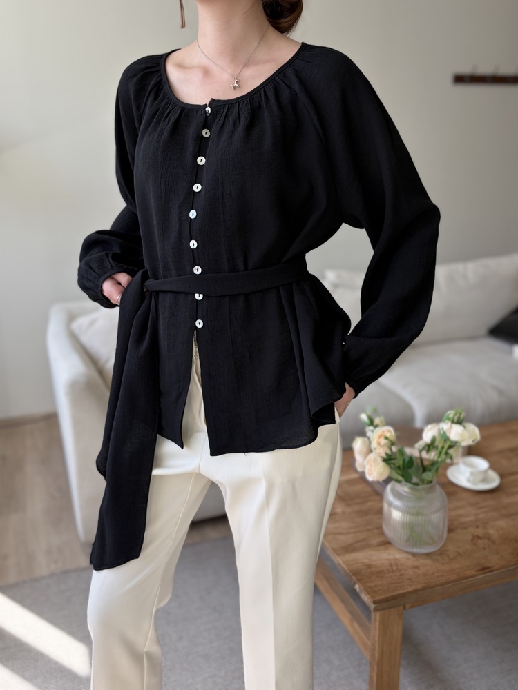 Eloise Tie-Neck Blouse (Black)