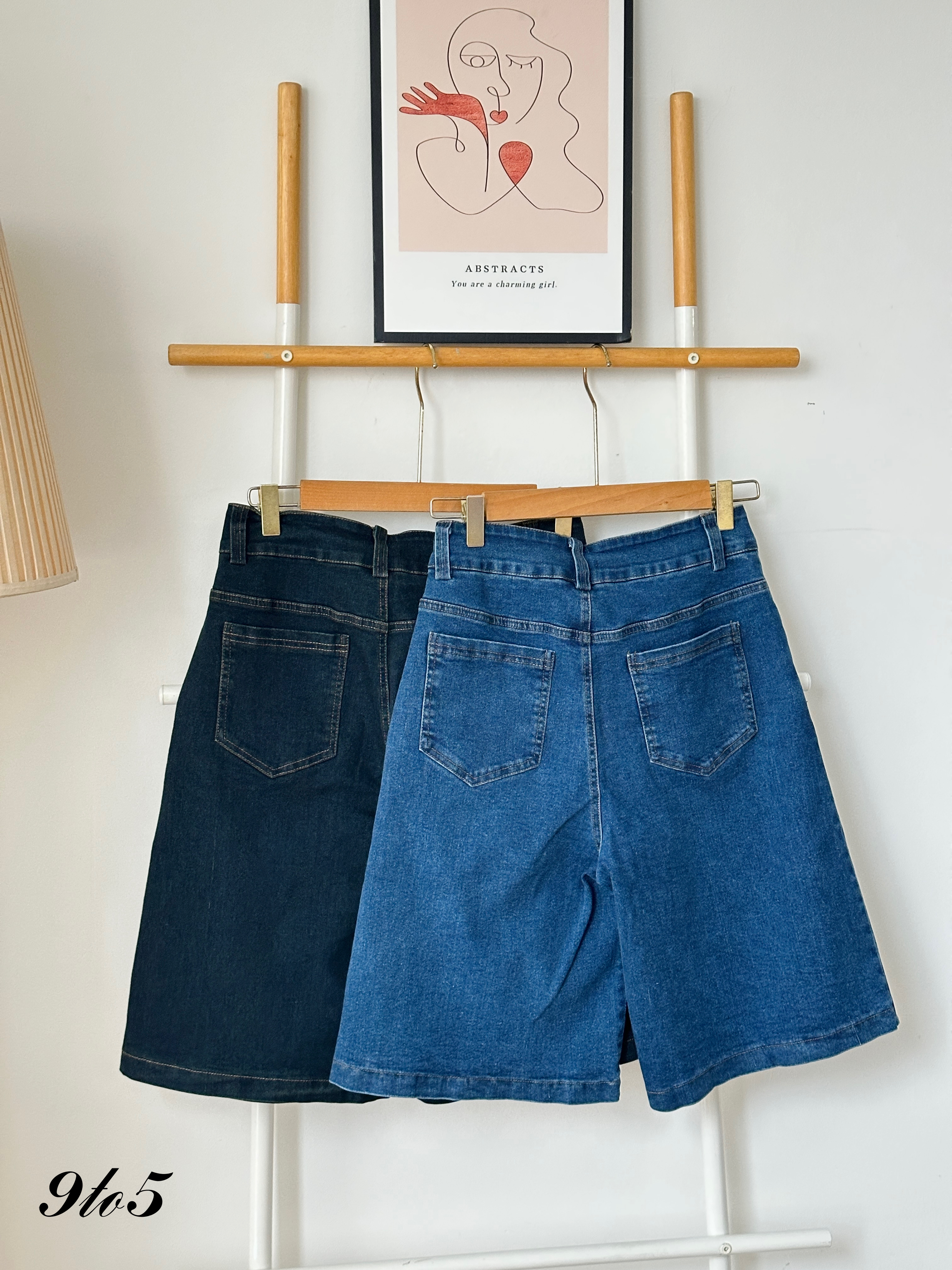 S1769 Denim Midi Pants - Blue & Dark Blue