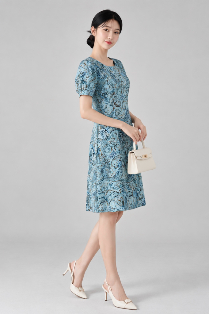 31229 Paisley Print A-Line Midi Dress