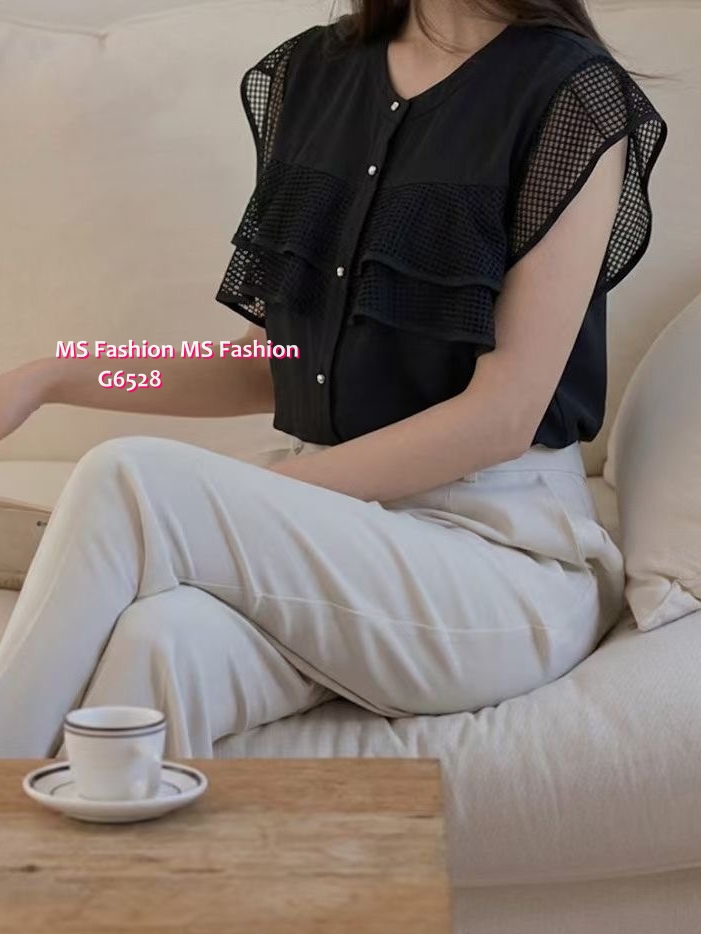 G6528 靚料格紋ruffle top