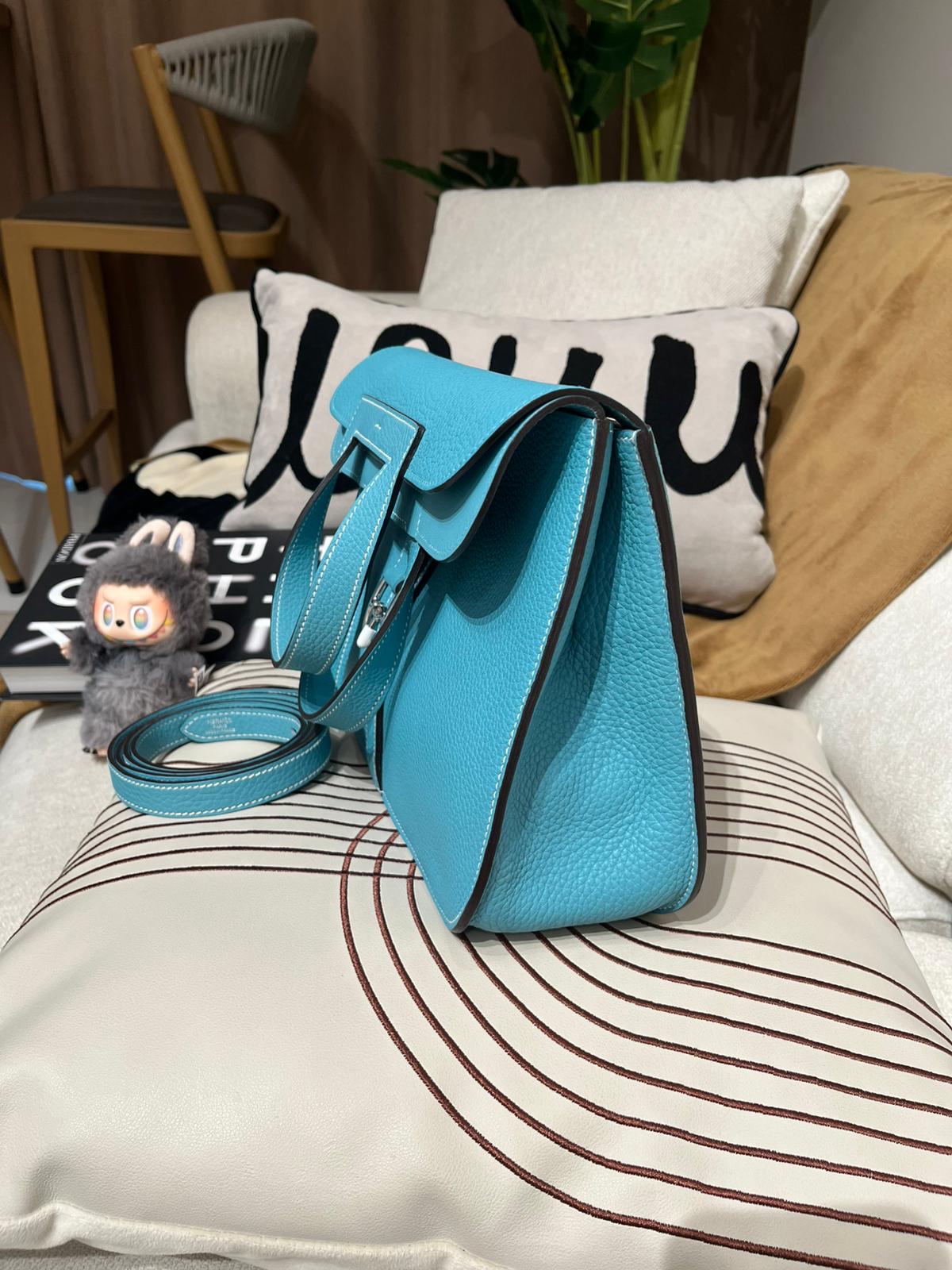 未使用品 HERMES HALZAN 31 Blue Atoll 粒粒牛皮 STAMP T, CLEMENCE,100%Authentic ,Unused ✅strap✅dust bag 