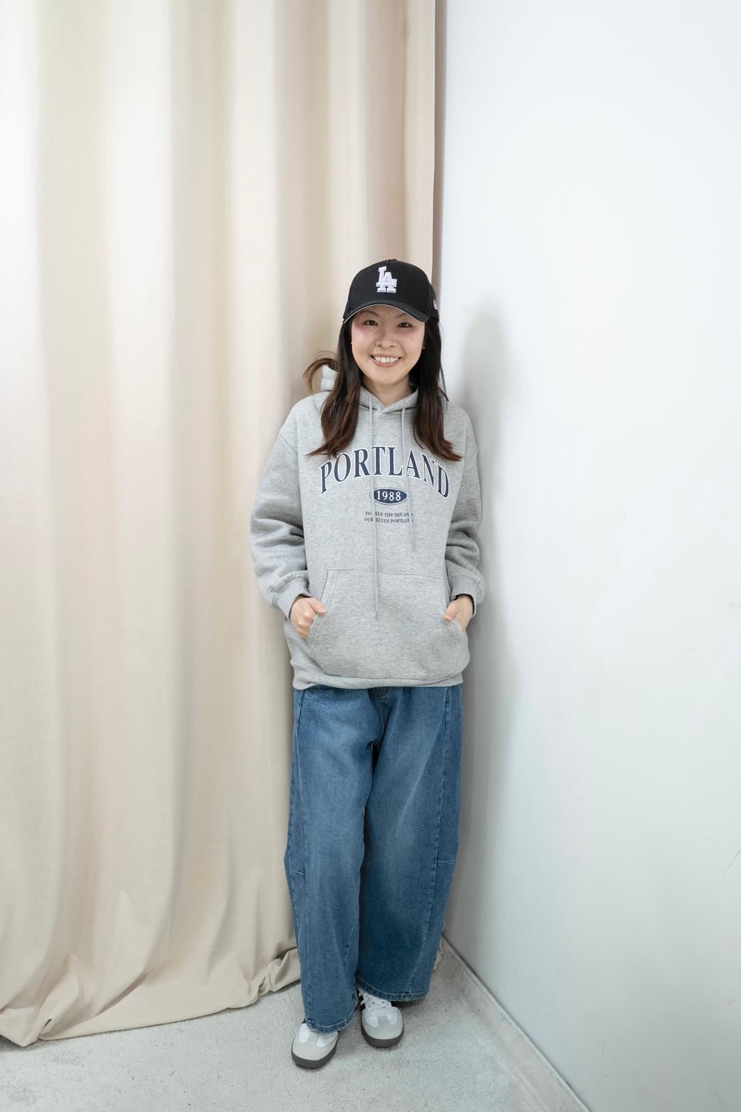 加絨有帽文字衞衣（灰色）