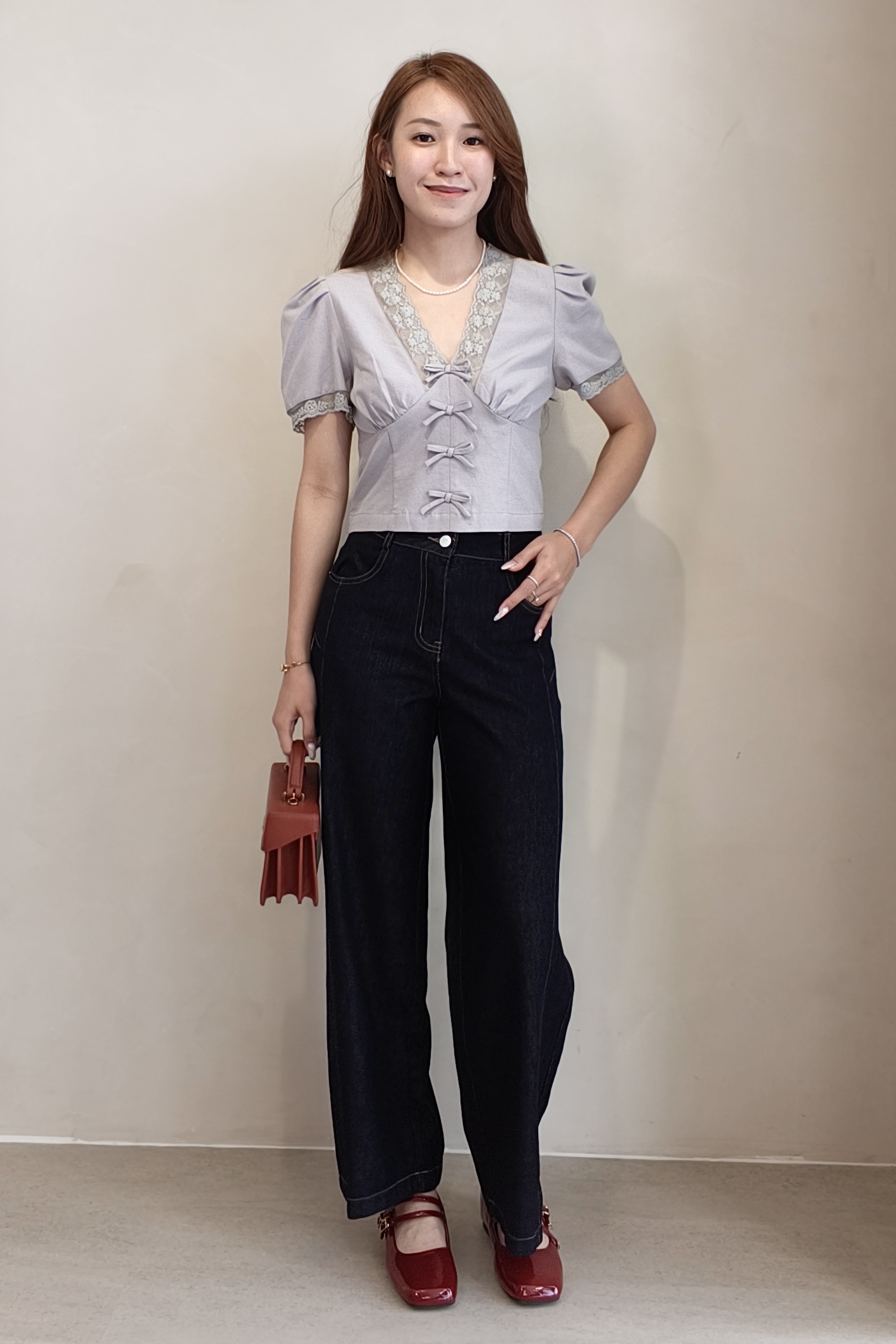 CB2743 French Lace Bow Top