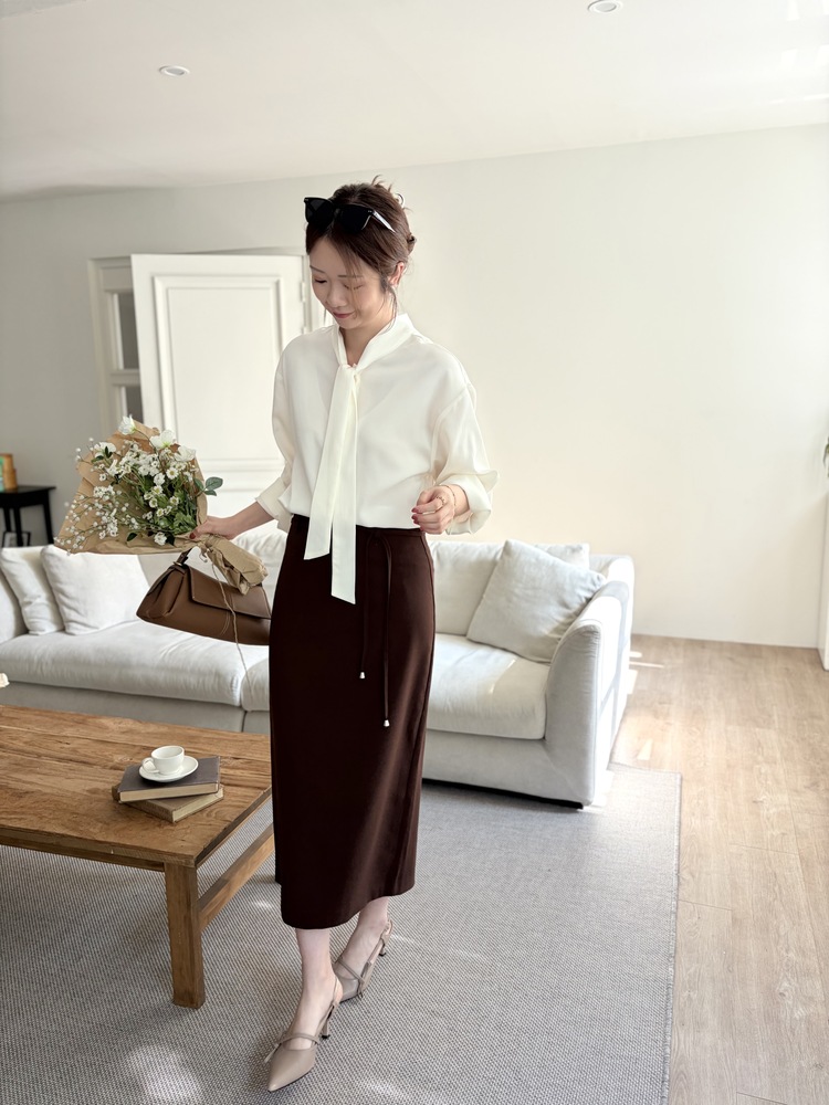 Double-Loop String Belt Skirt (Brown)