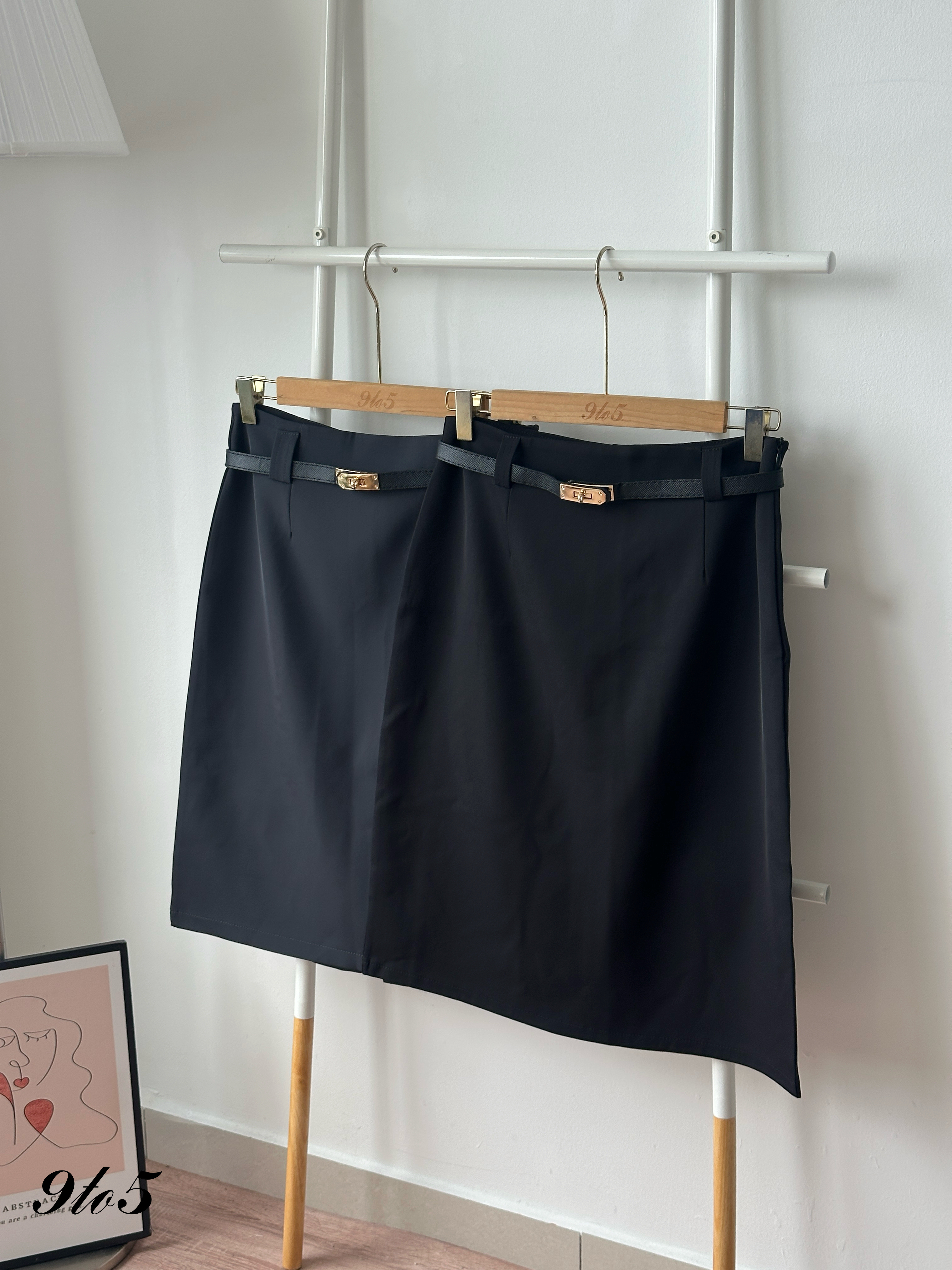 S2003 A Line Midi Skirt - Black & Grey