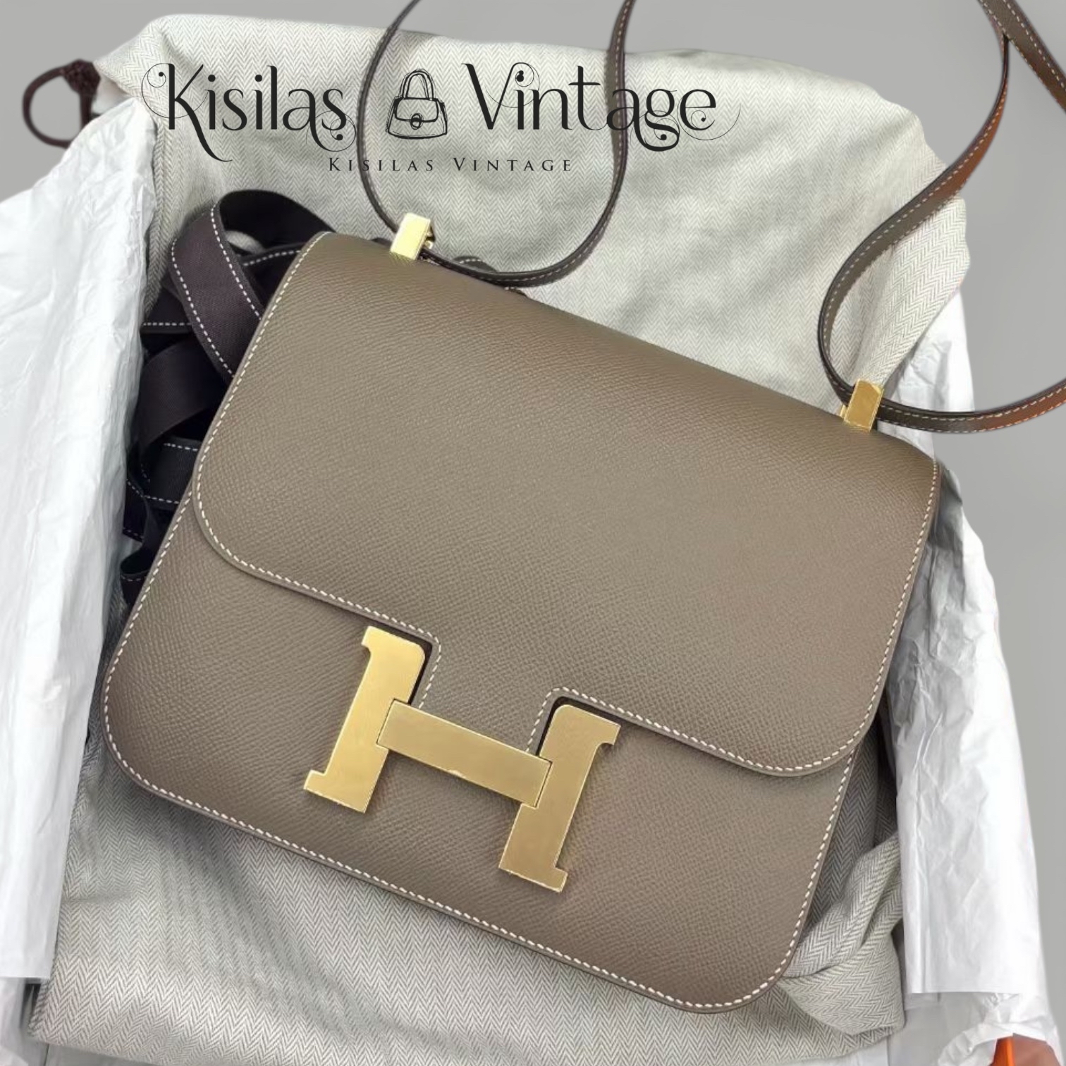 Hermes constance 24大象灰金扣