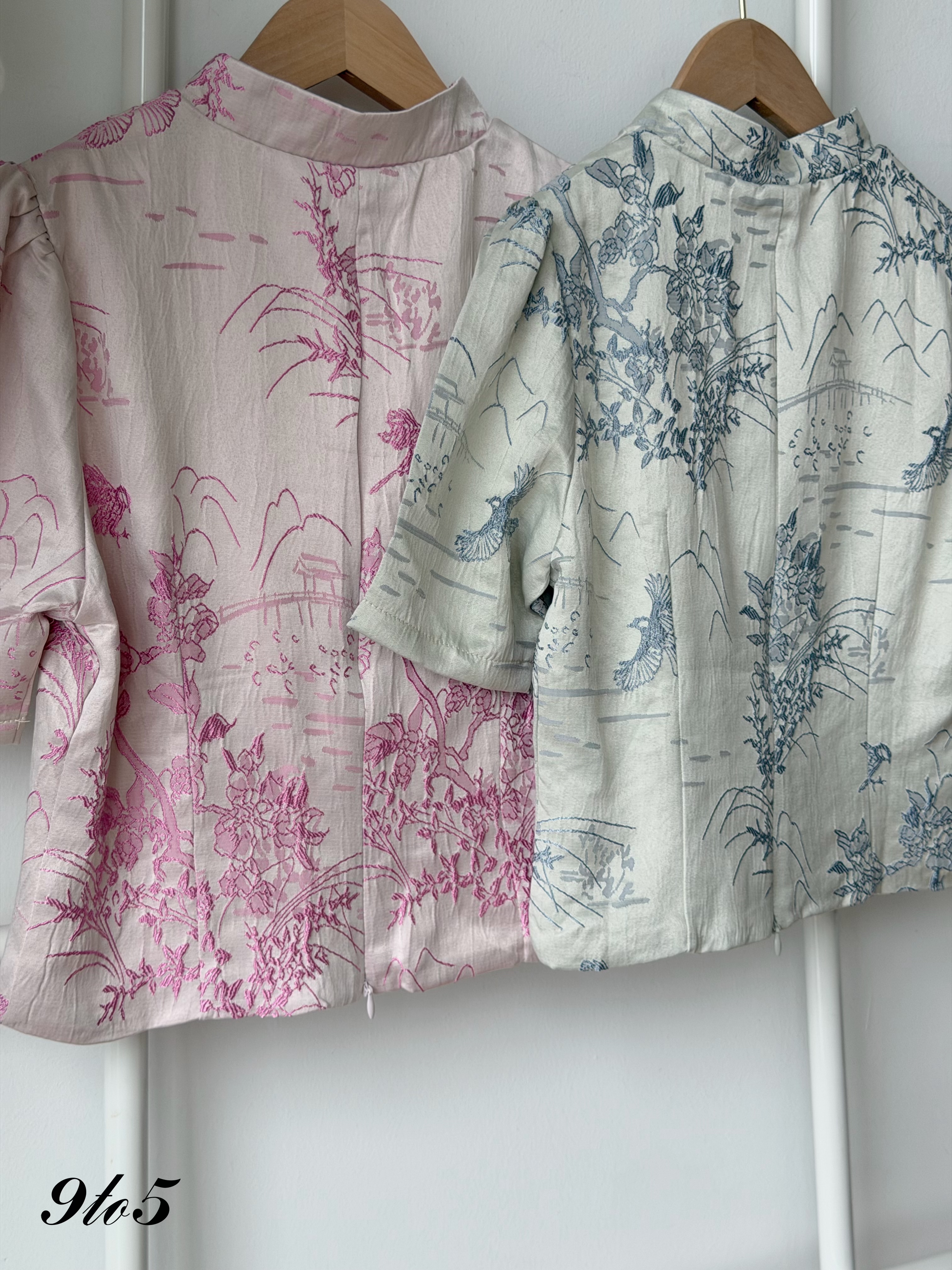 T4469 CNY Embroidery Floral Crop Top - Blue & Pink