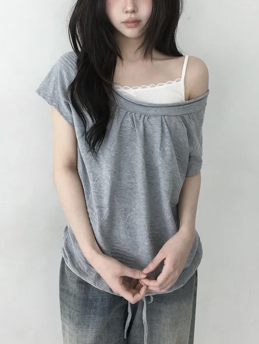 Wide Neck Drawstring Top