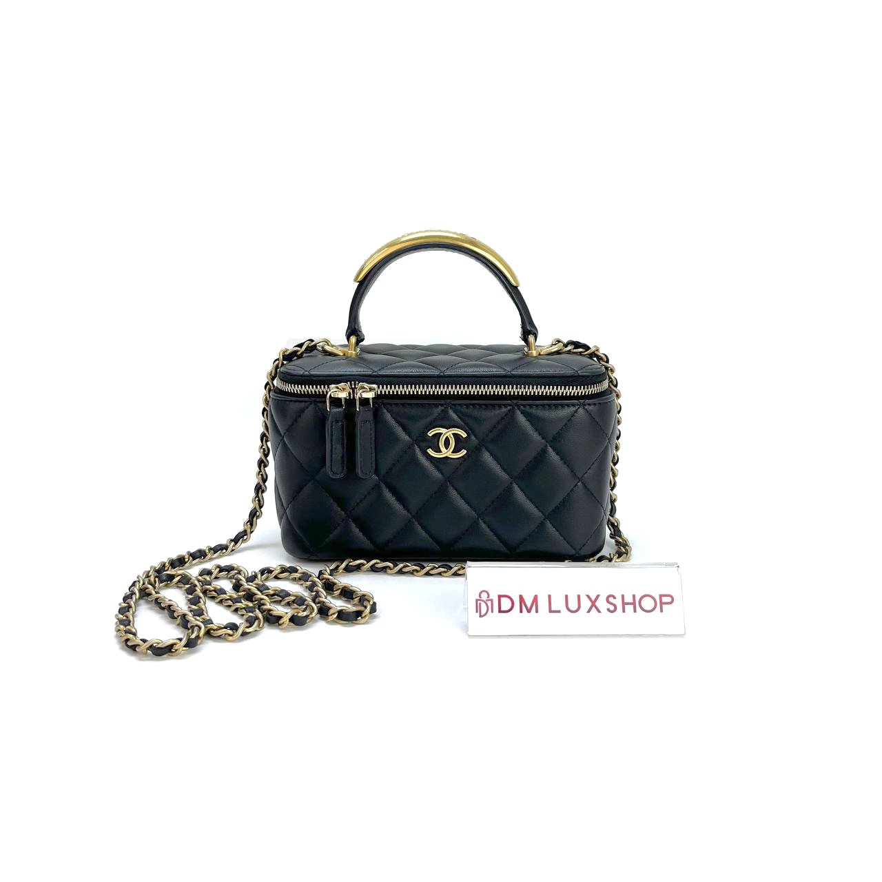 Chanel Black Top Handle Vanity Case w/ Chain GHW (Microchip)