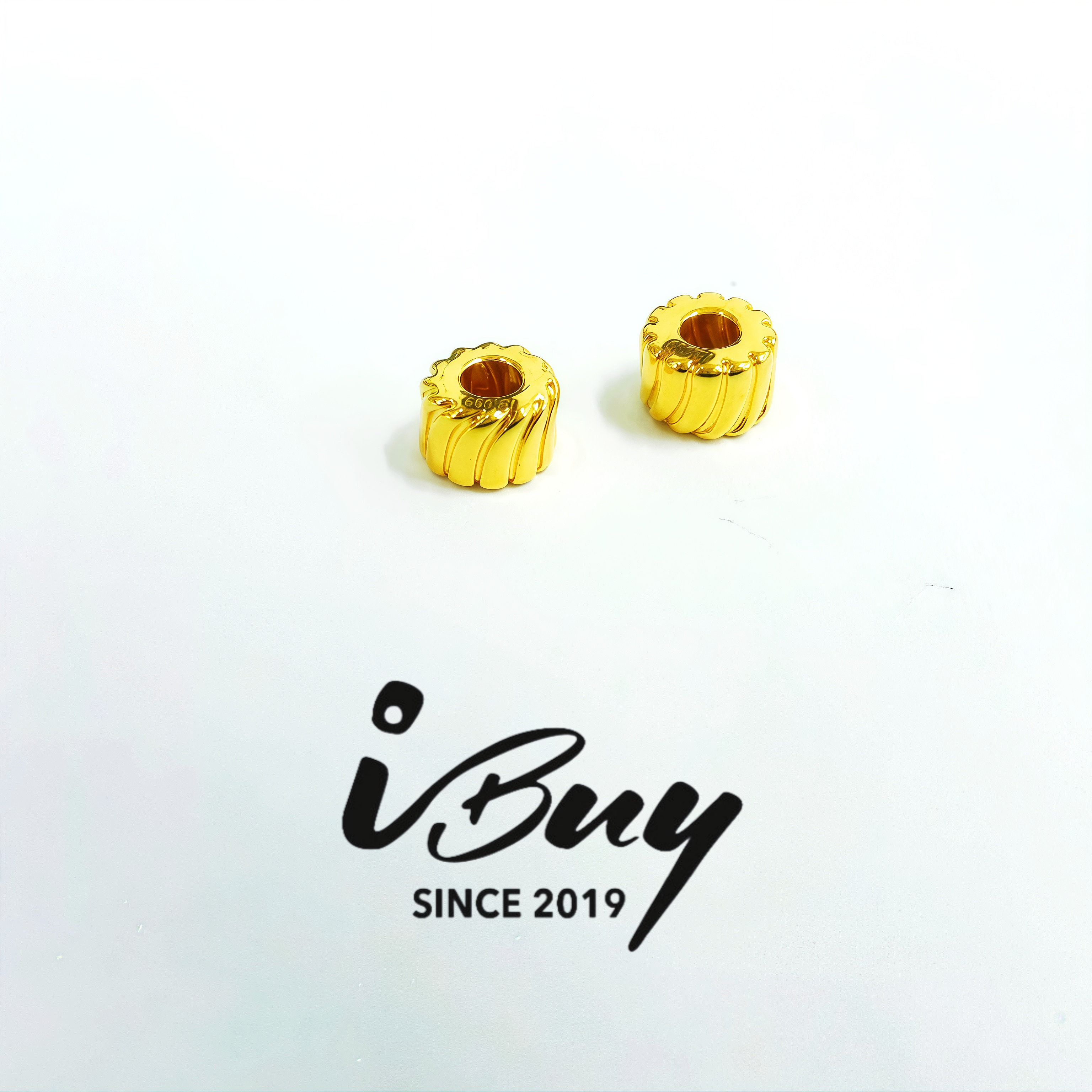999 GOLD VERTICAL STRIPE SPACER CHARM BEAD ( 2PCS ) 999 金 直纹隔离珠 ( 2PCS ）