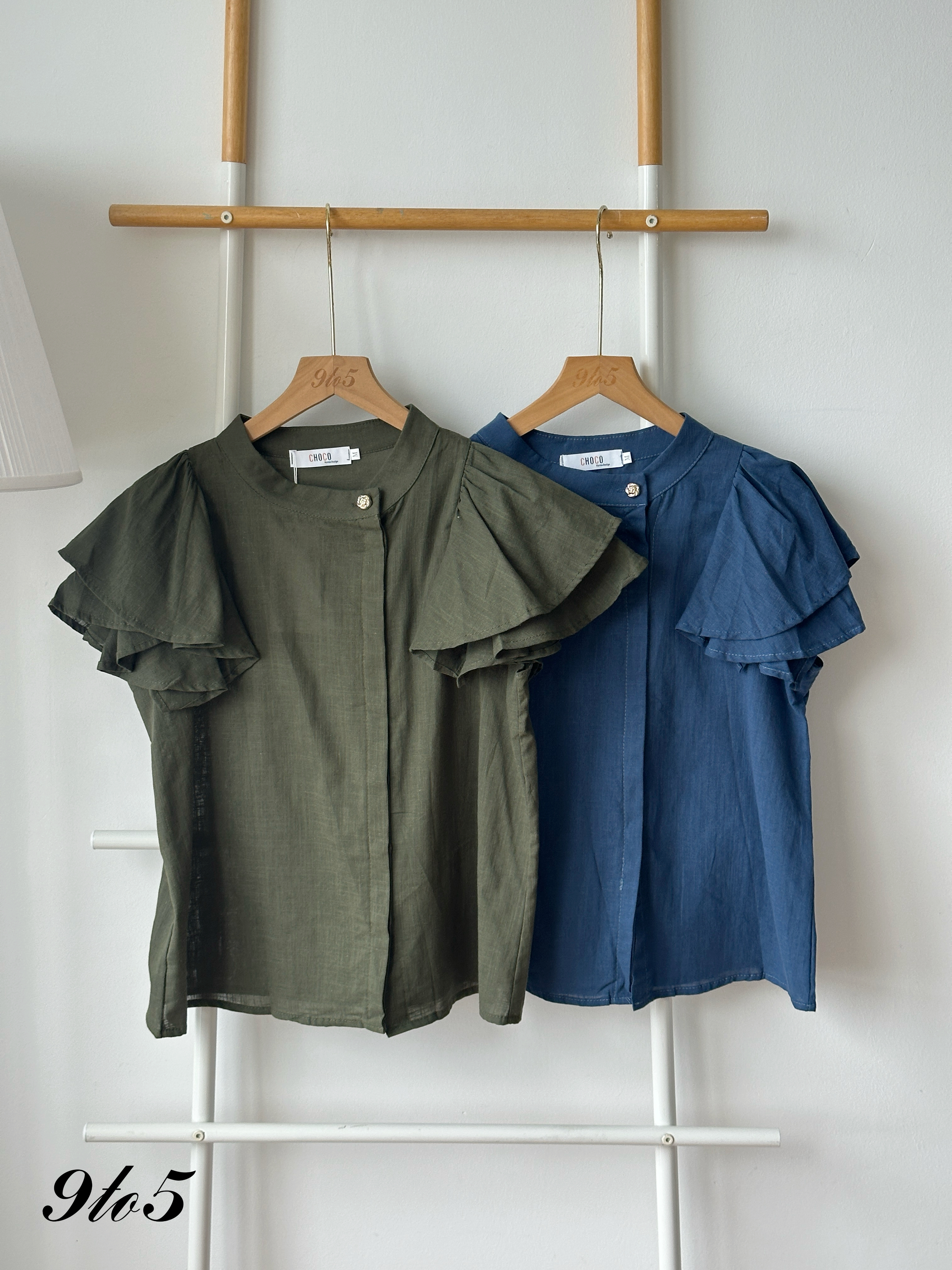 T4378 Mock Neck Ruffle Sleeve Top - 3 Colors 