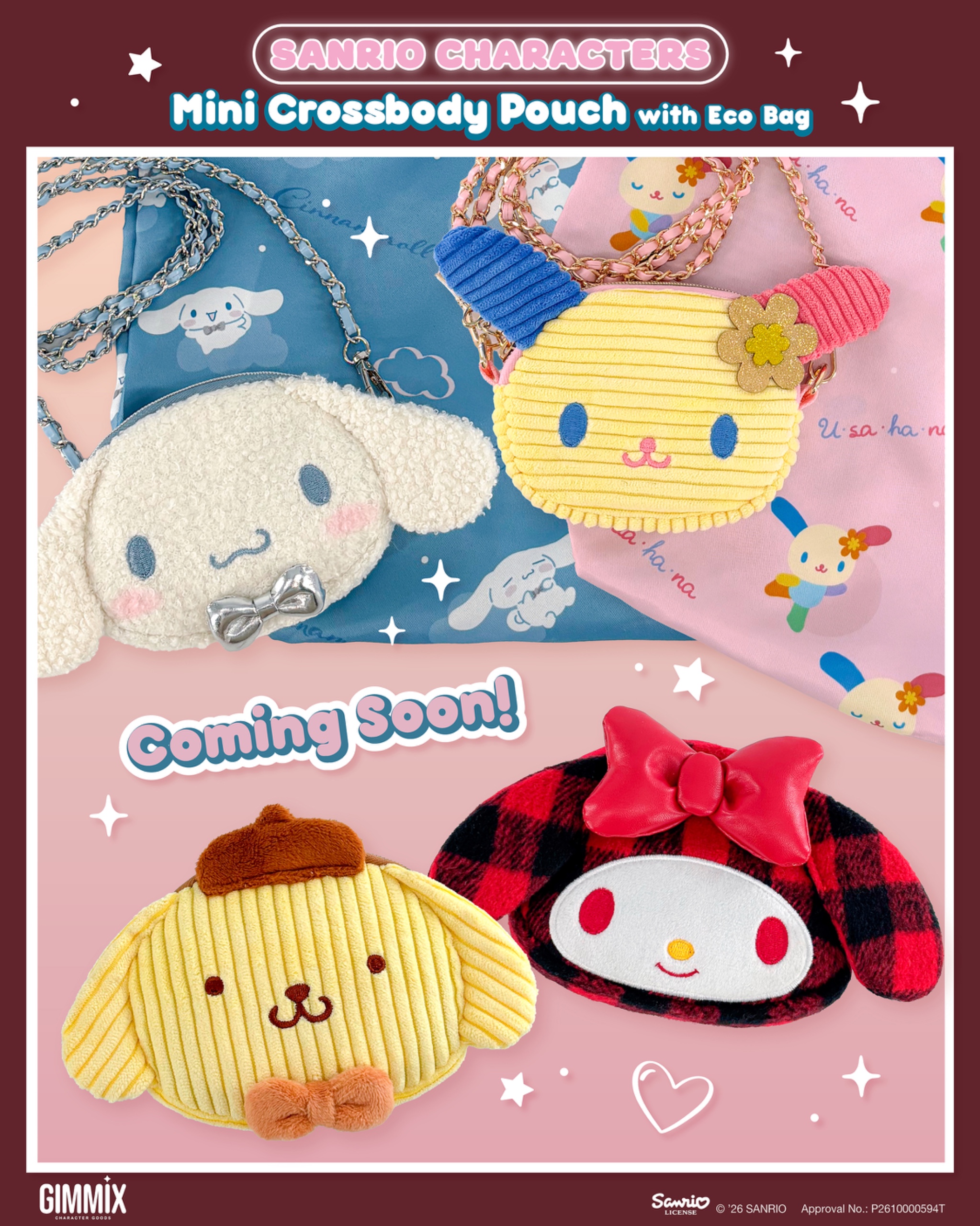 Sanrio Characters Mini Crossbody Pouch With Eco Bag 迷你斜背包 (附環保袋）盲盒 (Full box 原盒 - 4pcs/box)
