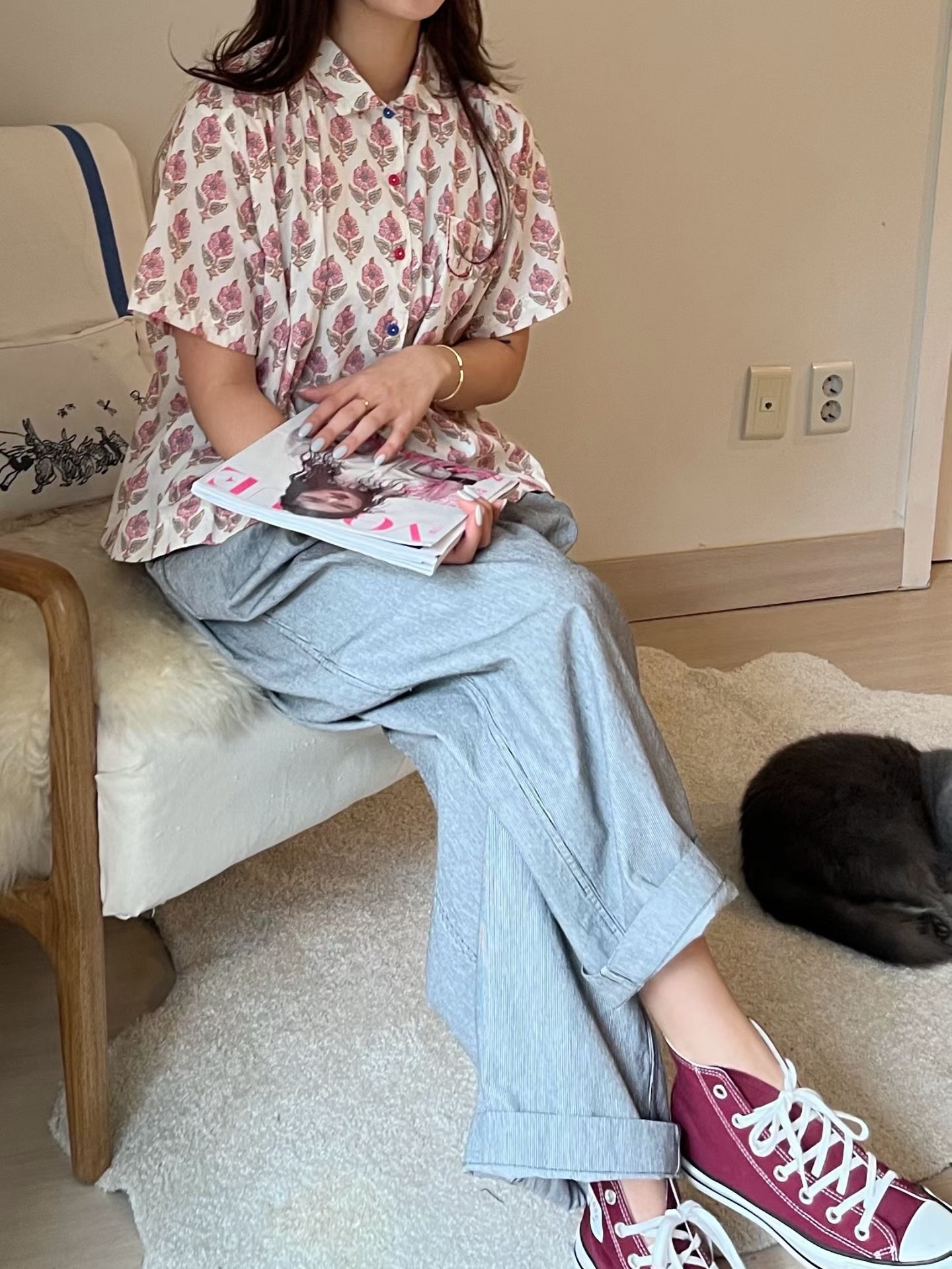 AT ON 復古花布小領恤