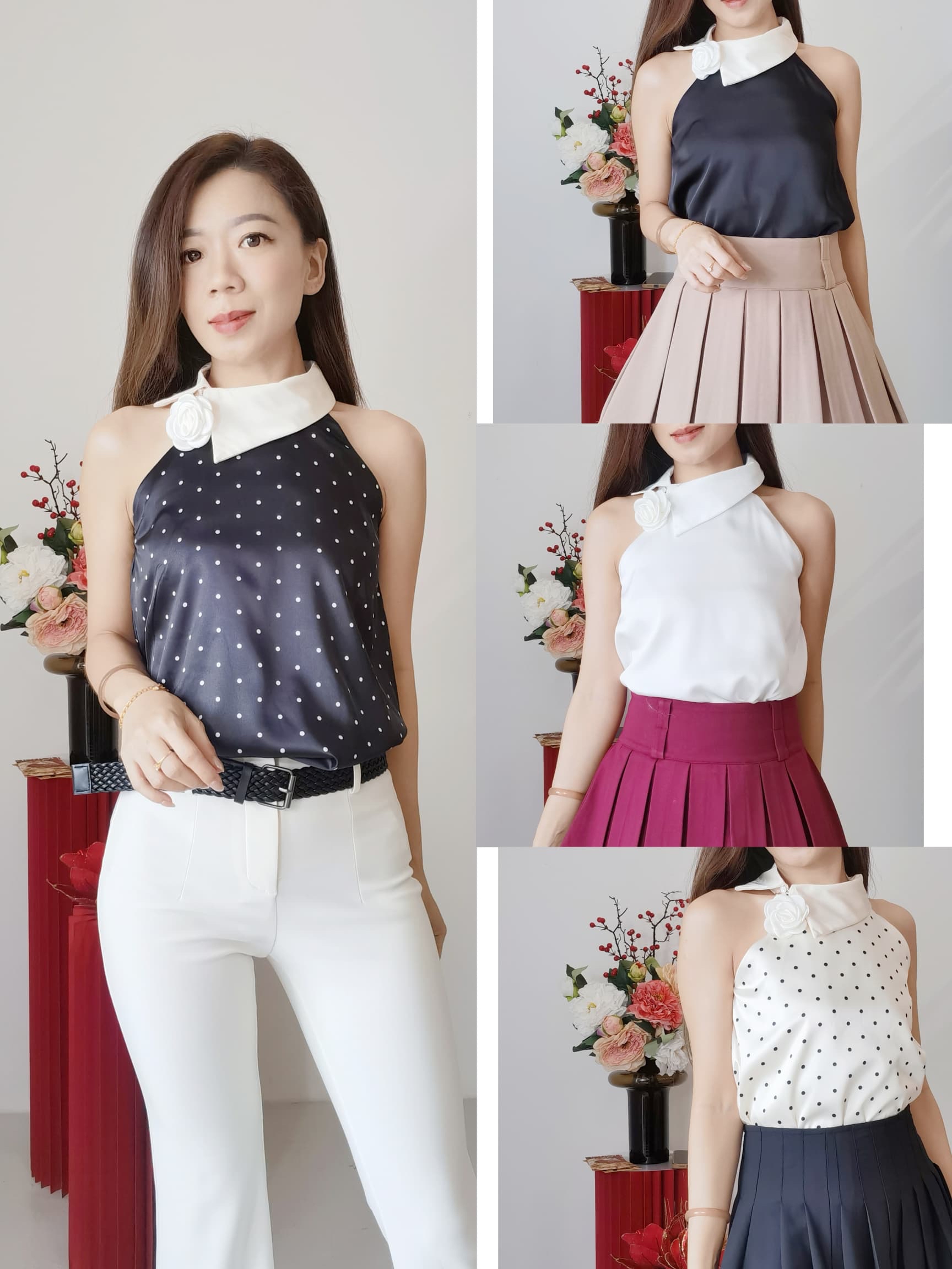 14505 Design Satin Blouse 削肩缎面上衣