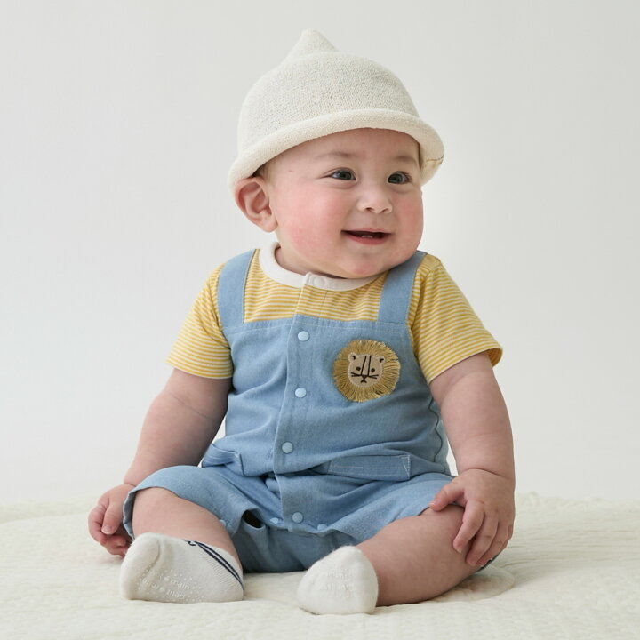 🇯🇵預訂 日本直送🇯🇵Petit Main三色動物刺繡條紋吊帶口袋短袖連身服