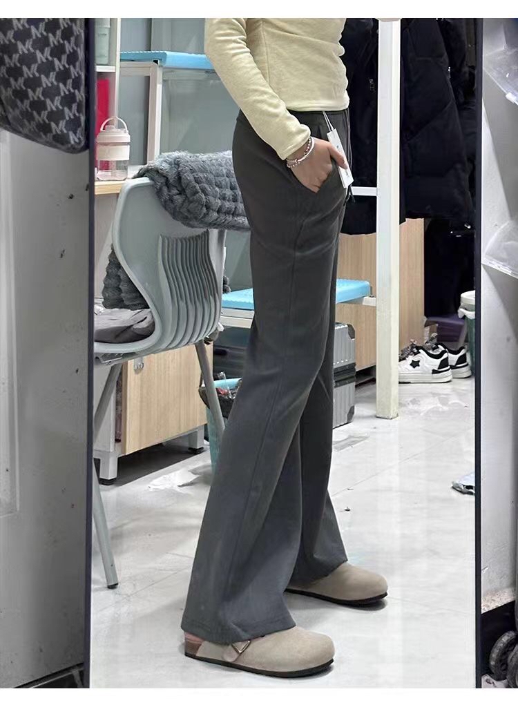 B09(5930) 韩版休闲风松紧腰微喇黑灰长裤