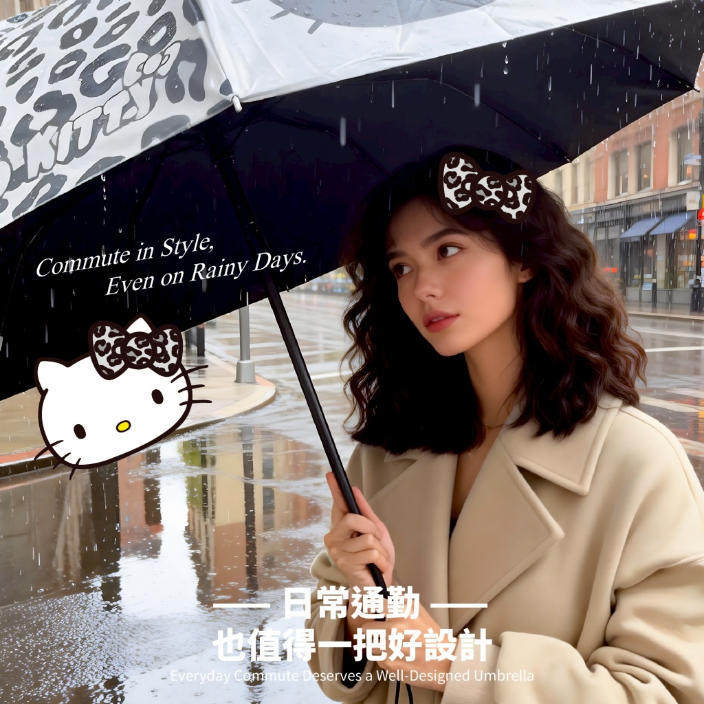 台灣正版授權 Hello Kitty 巨無霸折疊手開傘27吋(豹紋款) (TS15226)
