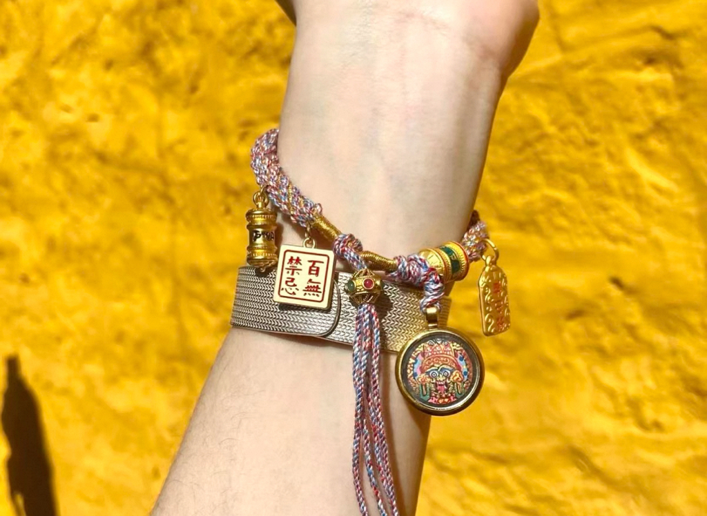 西藏手繪扎基拉姆手工手繩   粉紅色  /黑色  