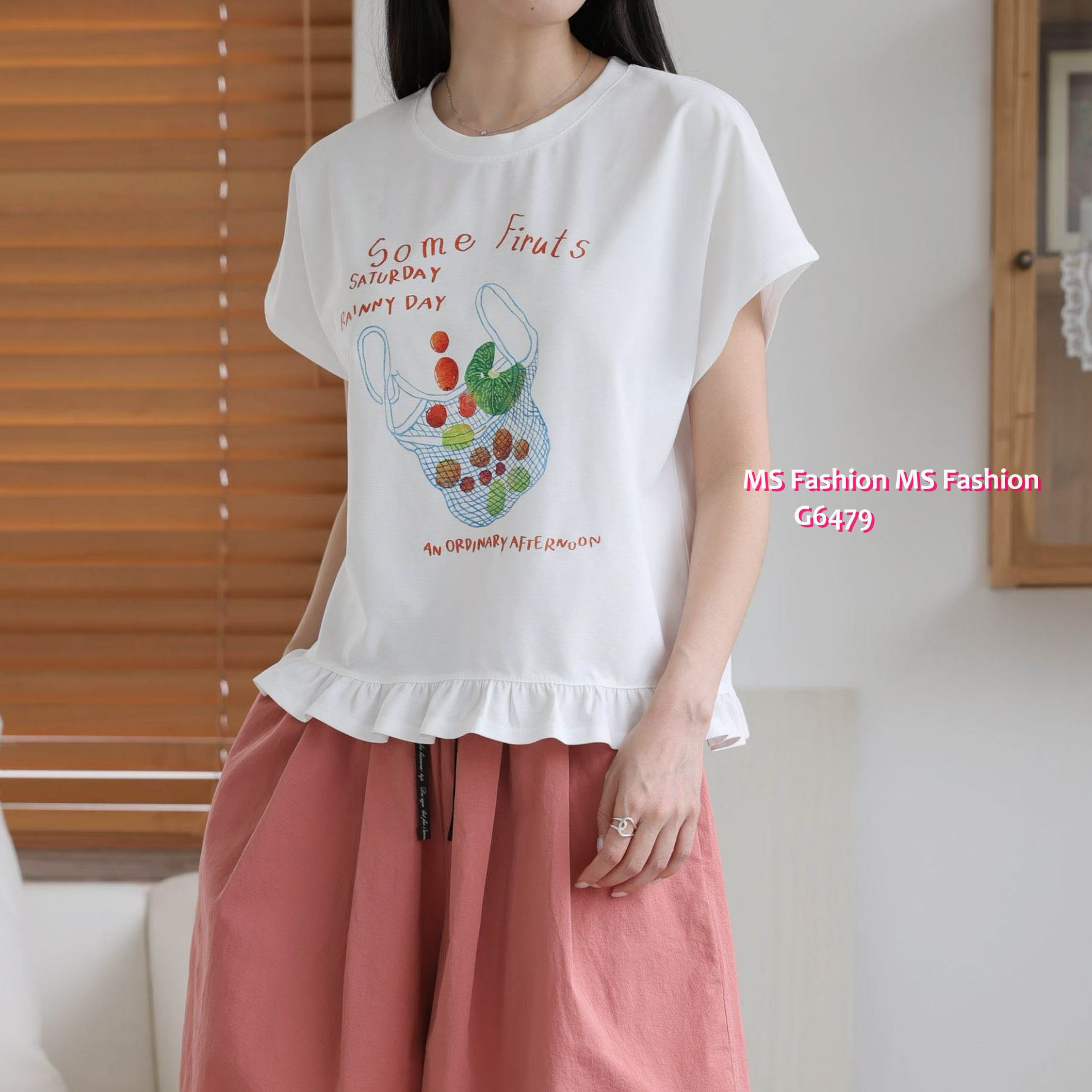 G6479 靚print ruffle腳top