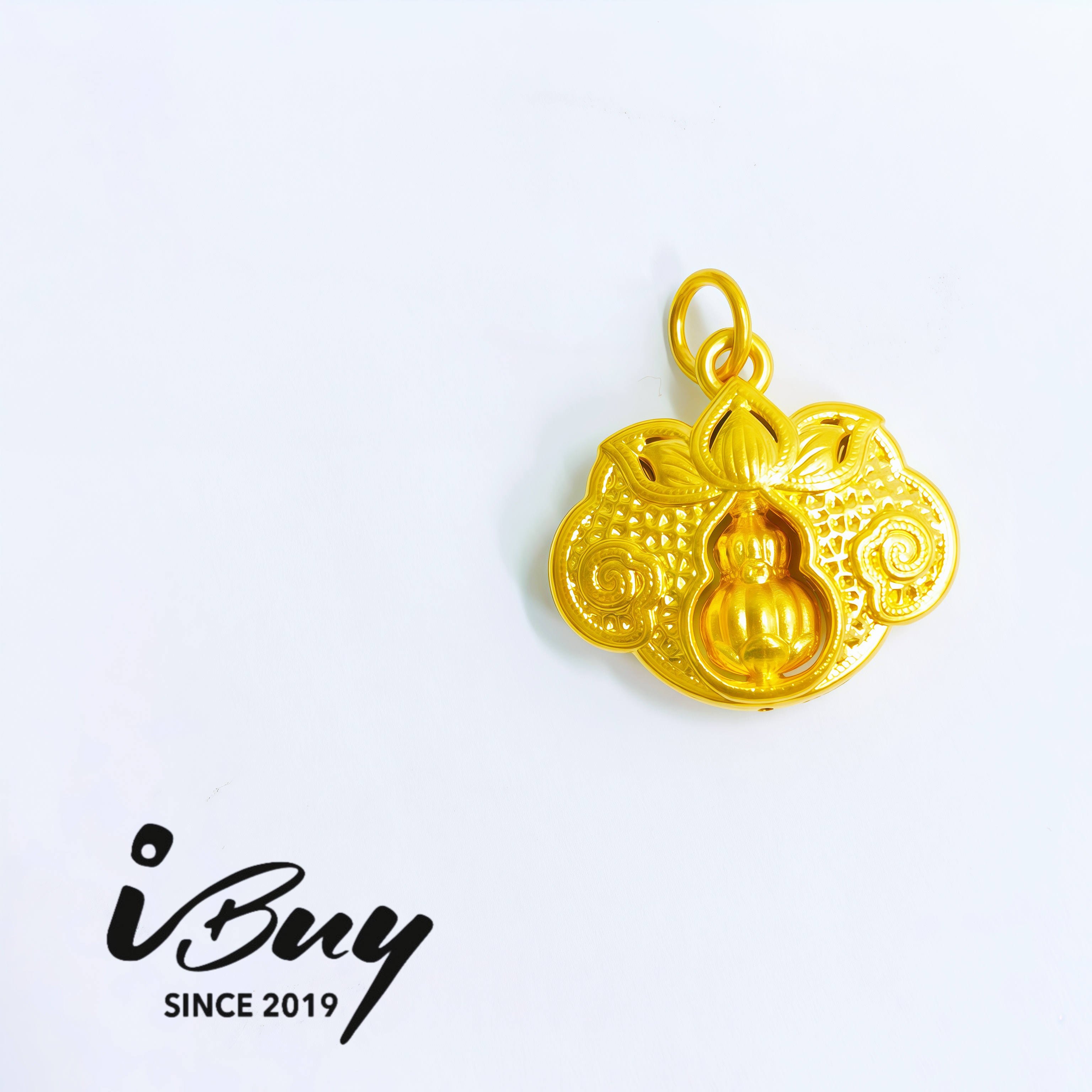 999 GOLD LOTUS GOURD RUYI LOCK PENDANT 999 金 莲花葫芦如意锁包吊坠