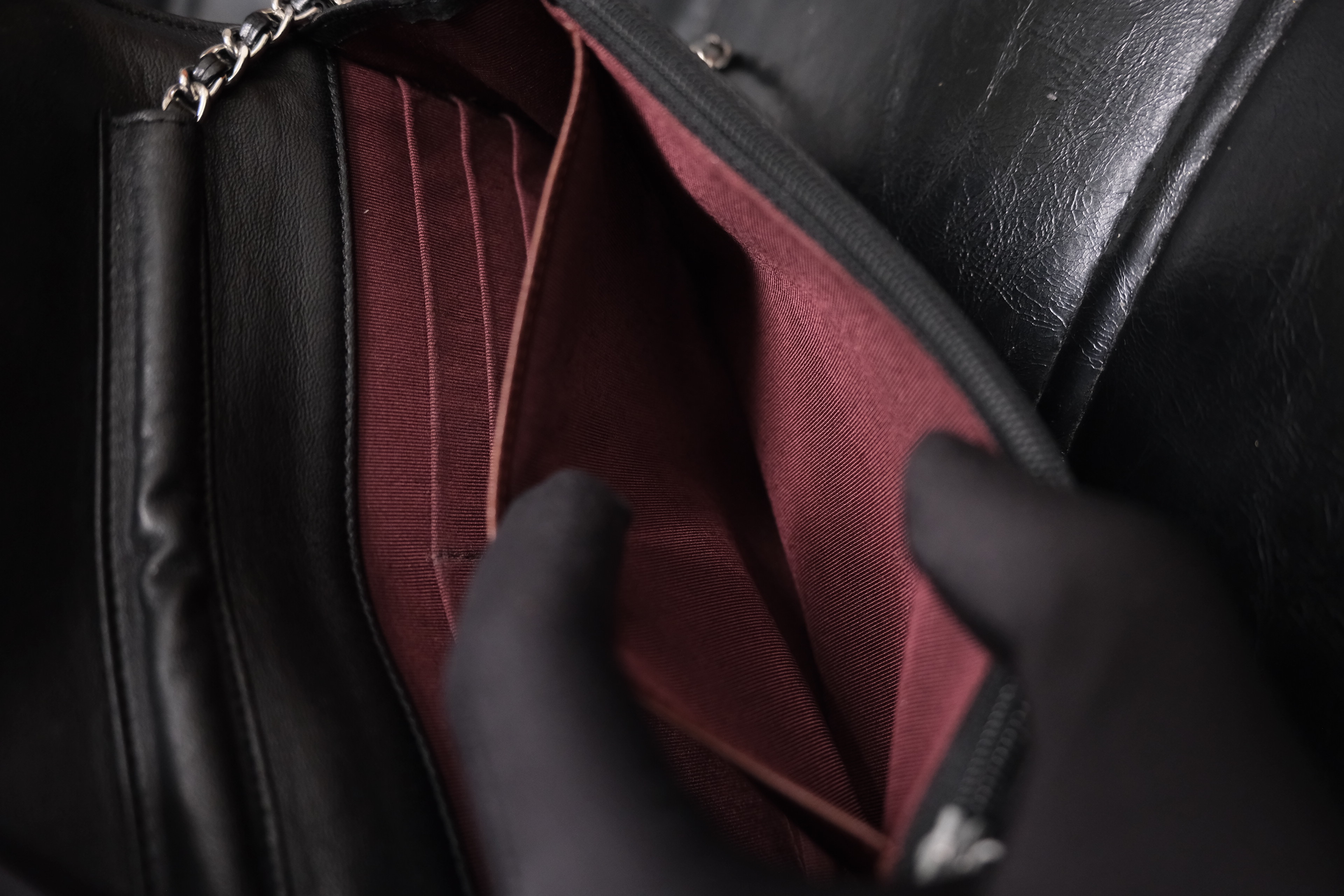 Chanel Lambskin Chain Wallet Black Silver 