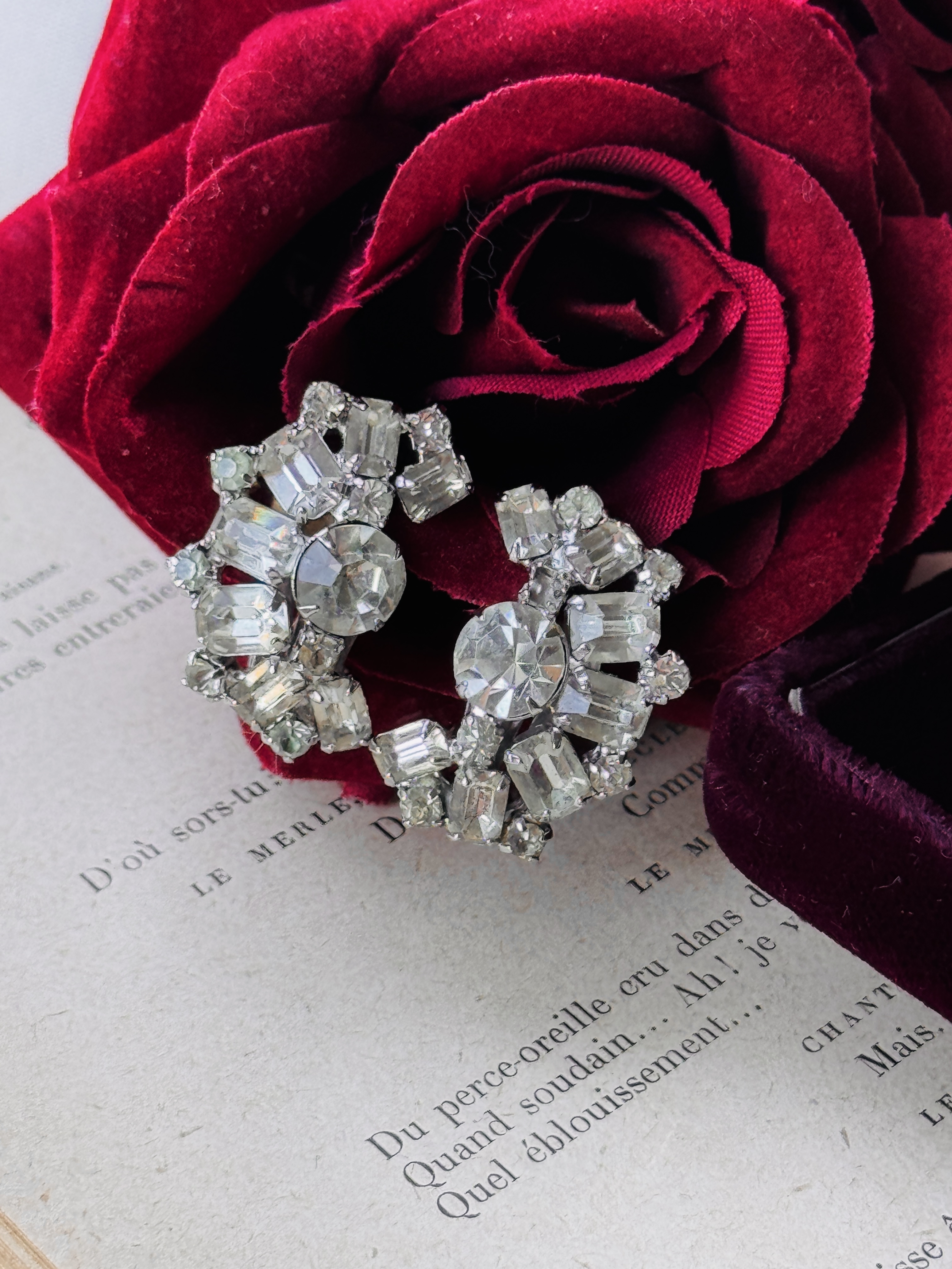 C.a. 1950s Continental Diamanté Bracelet and Clip Earrings Set in a Jewelry Box(MT2642)
