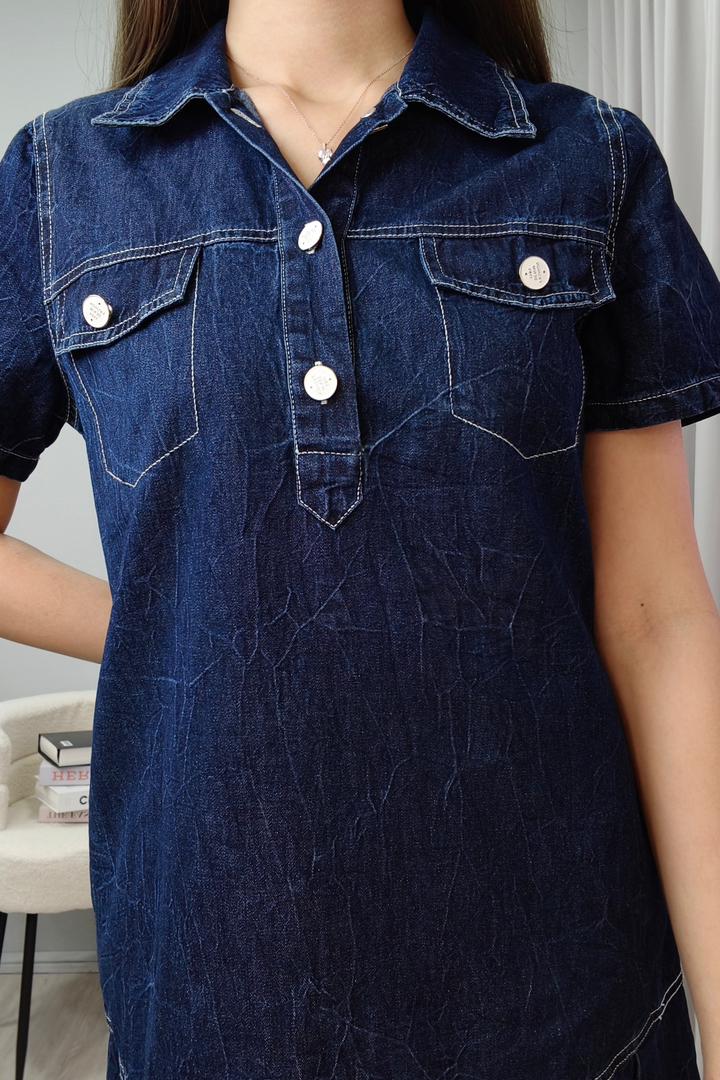56831 Elegant Denim Flare Hem Shirt Dress