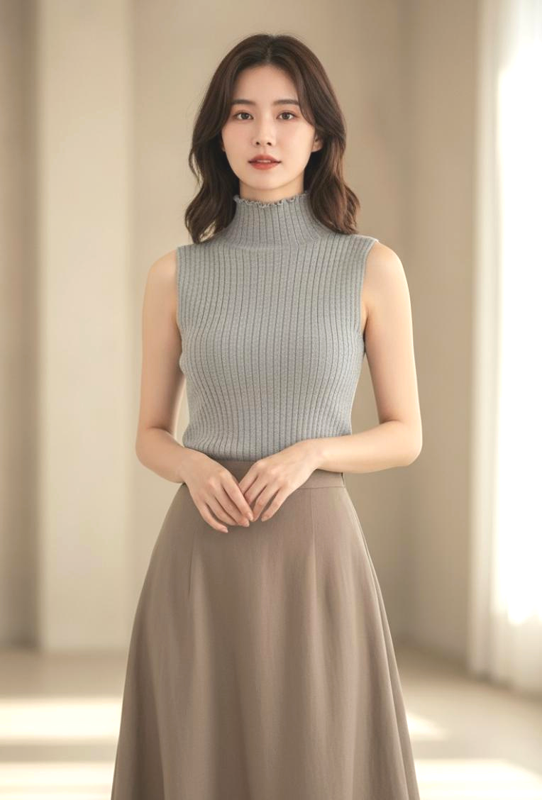 Sleeveless High-Neck Ribbed Knit Top