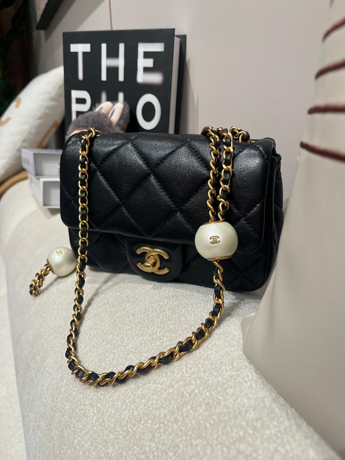 未使用品Chanel Mini Flap with Adjustable Pearls Chain 24S 雙球珍珠調節球 AS4868, 100%Authentic,Unused ✅晶片✅Dust bag✅Box
