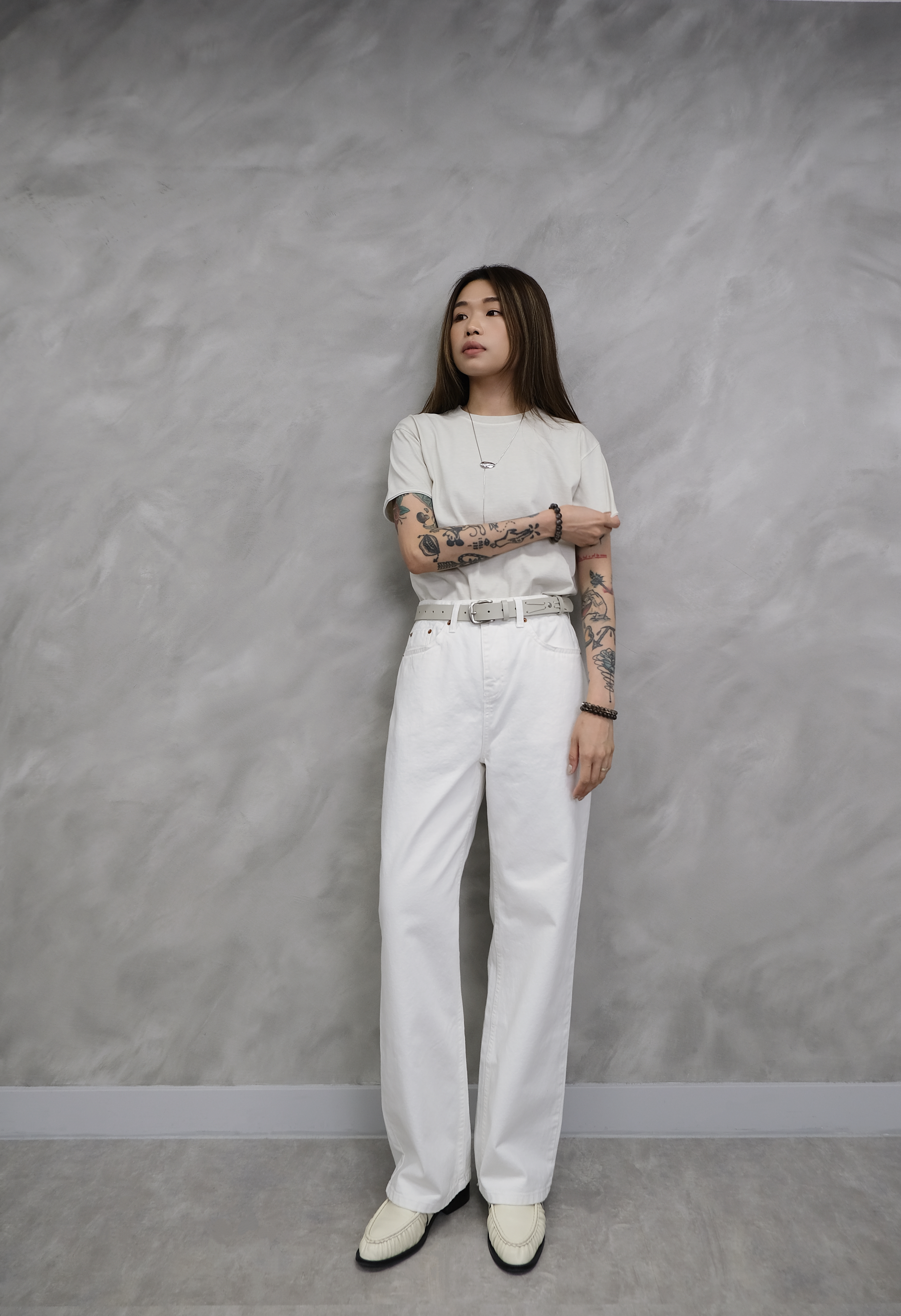 White wide-leg jeans #pt78