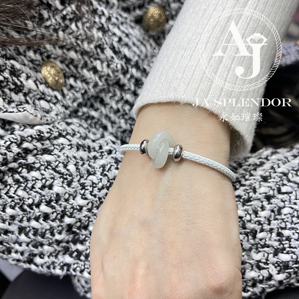 JN-2666 天然翡翠A玉 【愛永恆】環環相扣不鋼防水、防敏手鐲