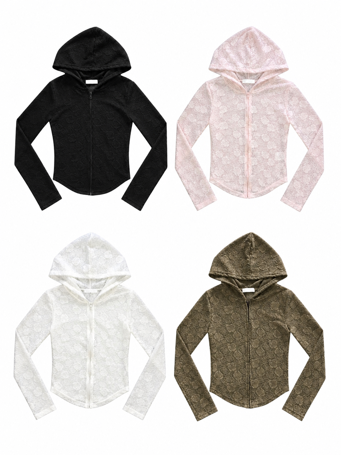 Floral Lace Zip-Up Hoodie