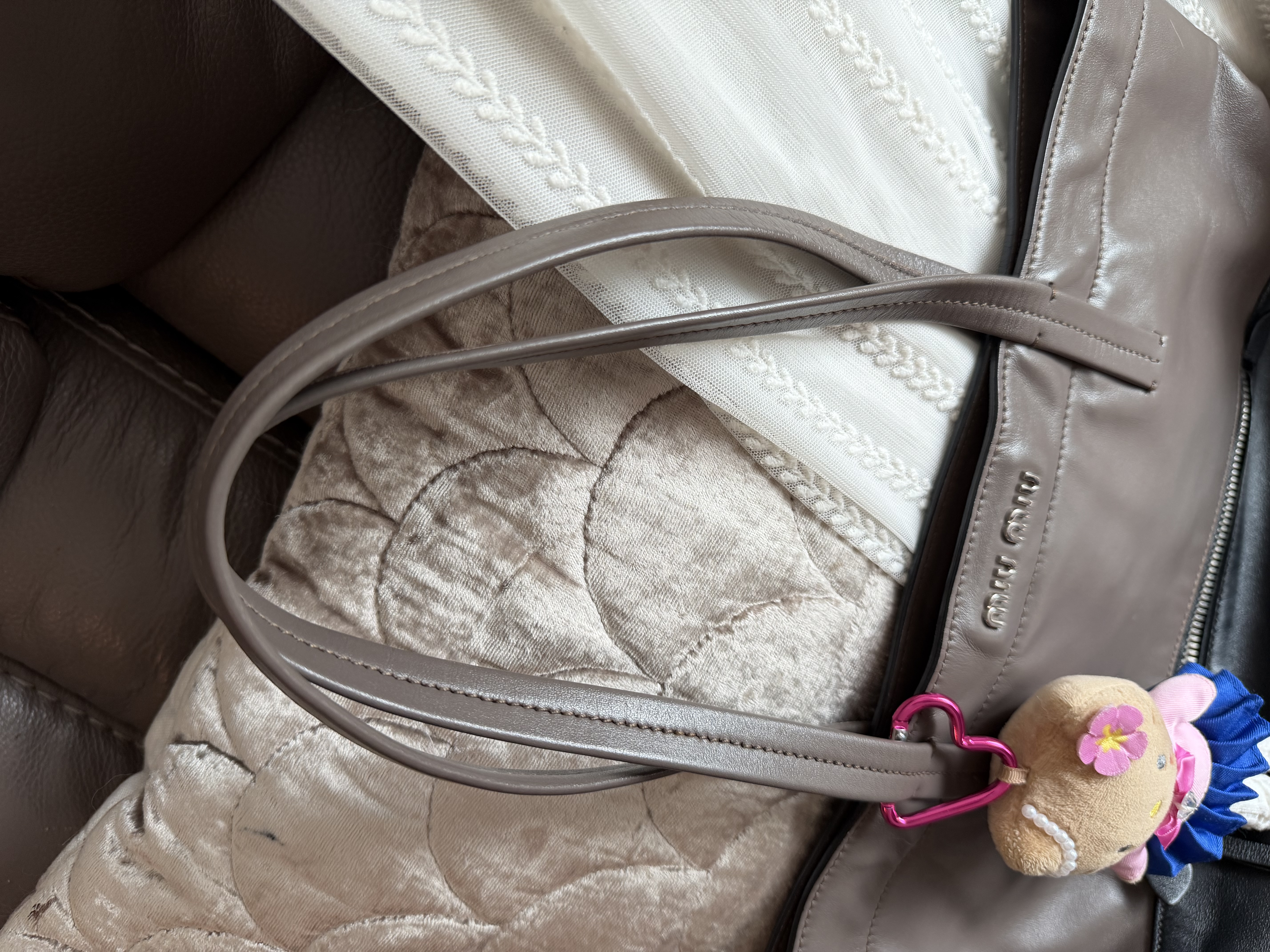 Miu miu ivy black grey leather tote bag