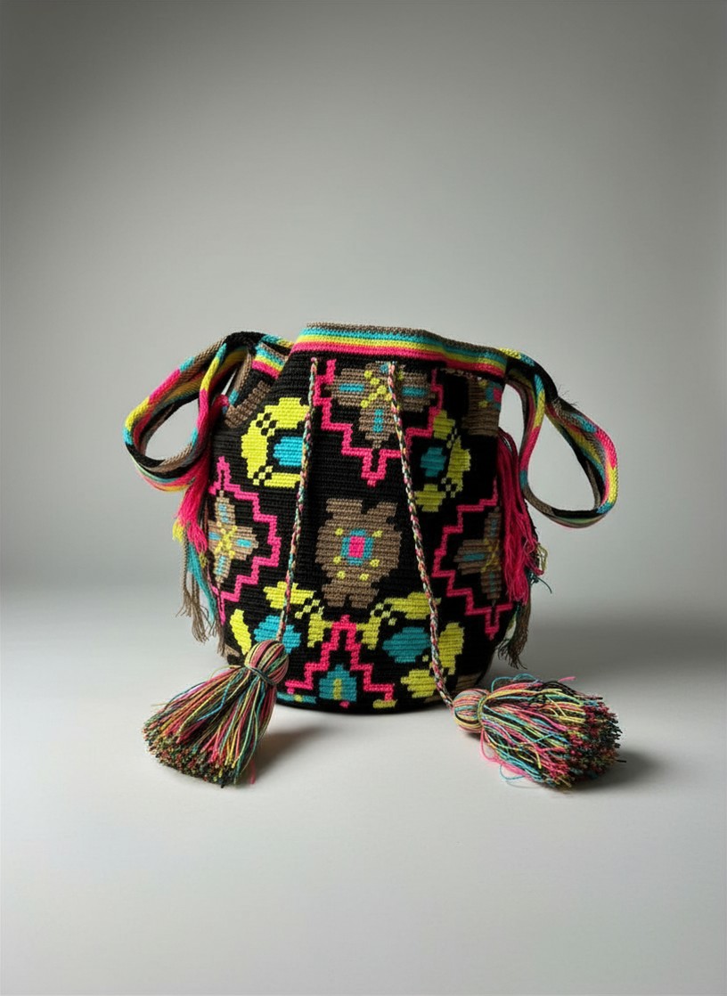 【背得起嘅藝術品】哥倫比亞正宗 Wayuu Mochila 手工民族編織袋  [預計 : 6月中至尾發貨] (PO-WY-BLKPNK-G05)