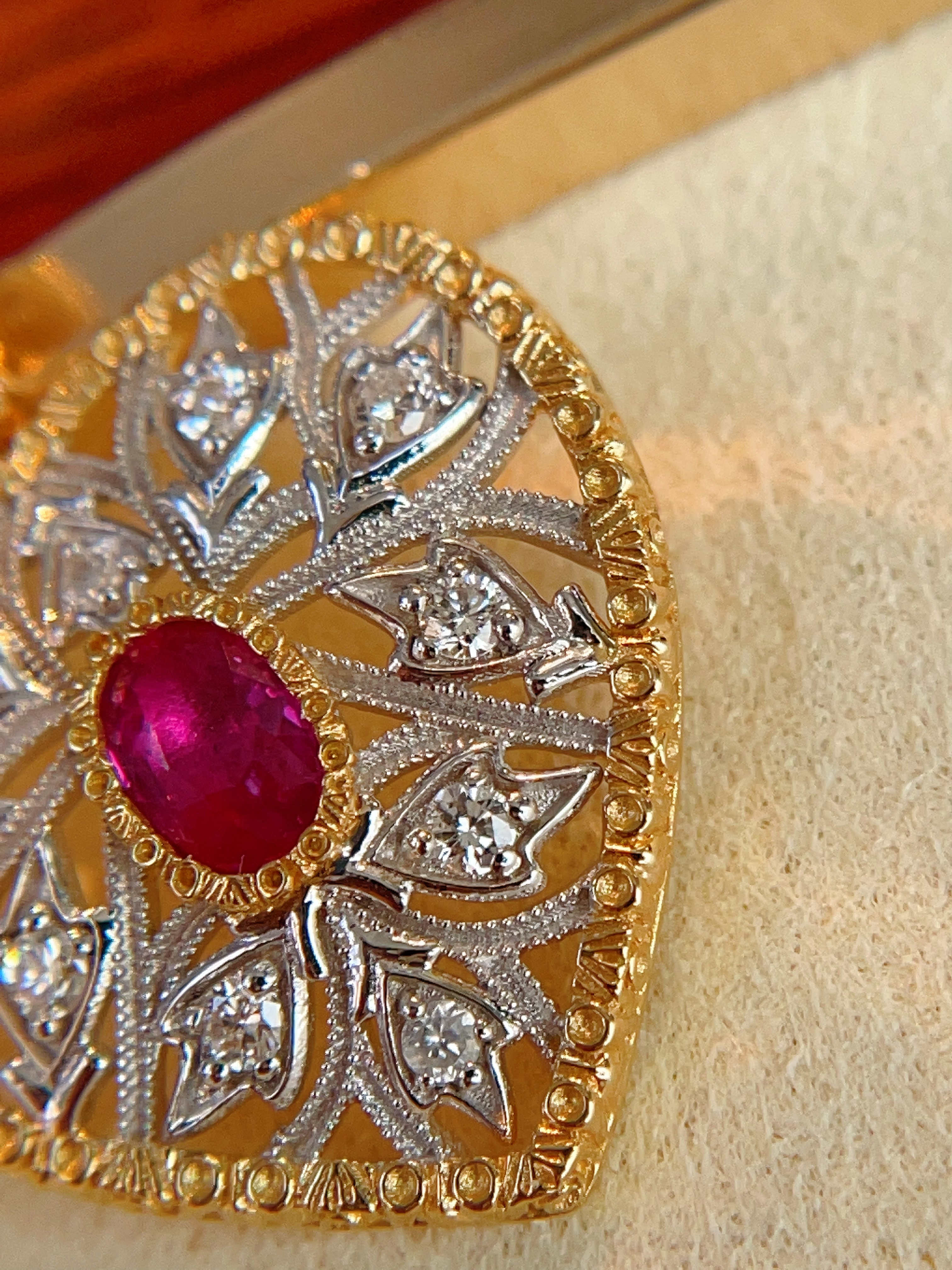 Two-Tone Gold Ruby Filigree Heart Pendant N031355