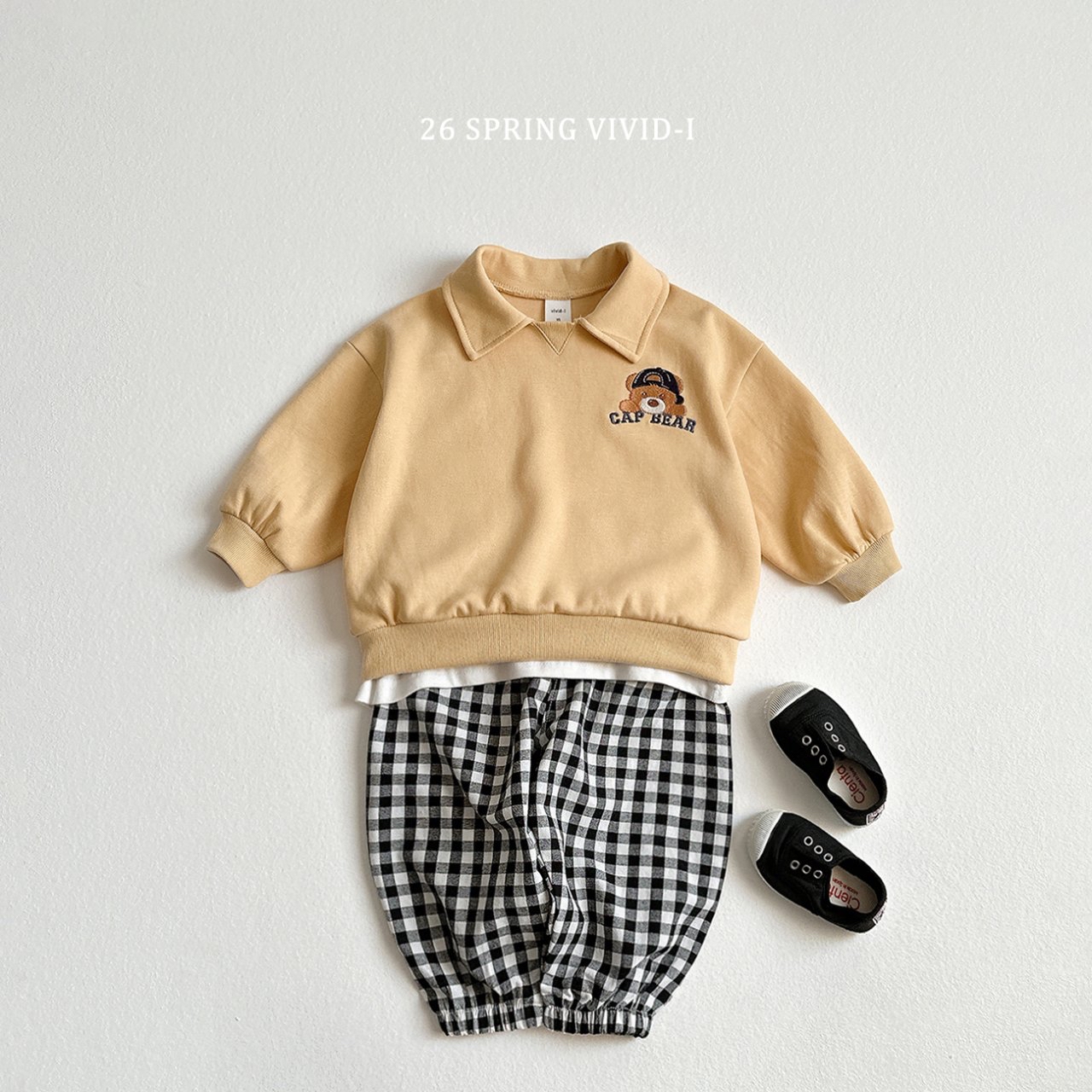 🌸預訂 韓國直送🌸🇰🇷VIVIDI三色帽子小熊刺繡長袖翻領上下套裝