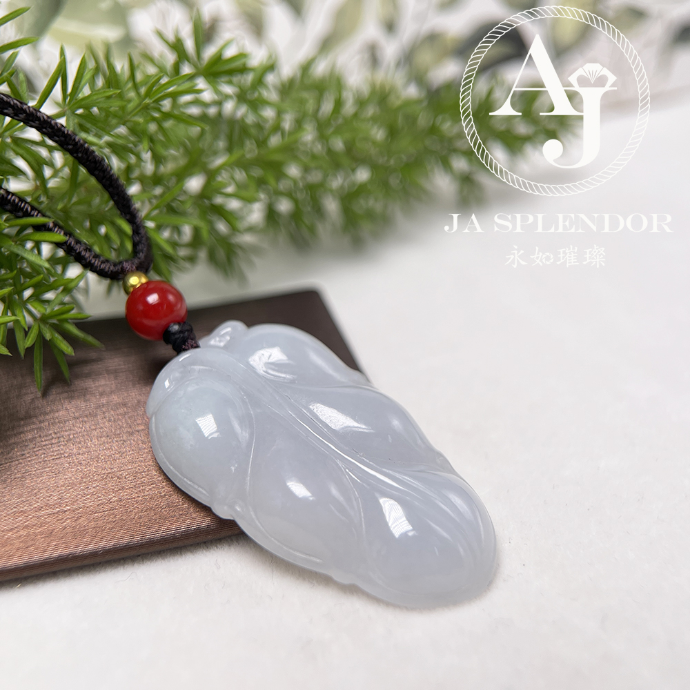 JN-987 天然翡翠A玉 膠潤白月光事業有成/玉葉吊墜
