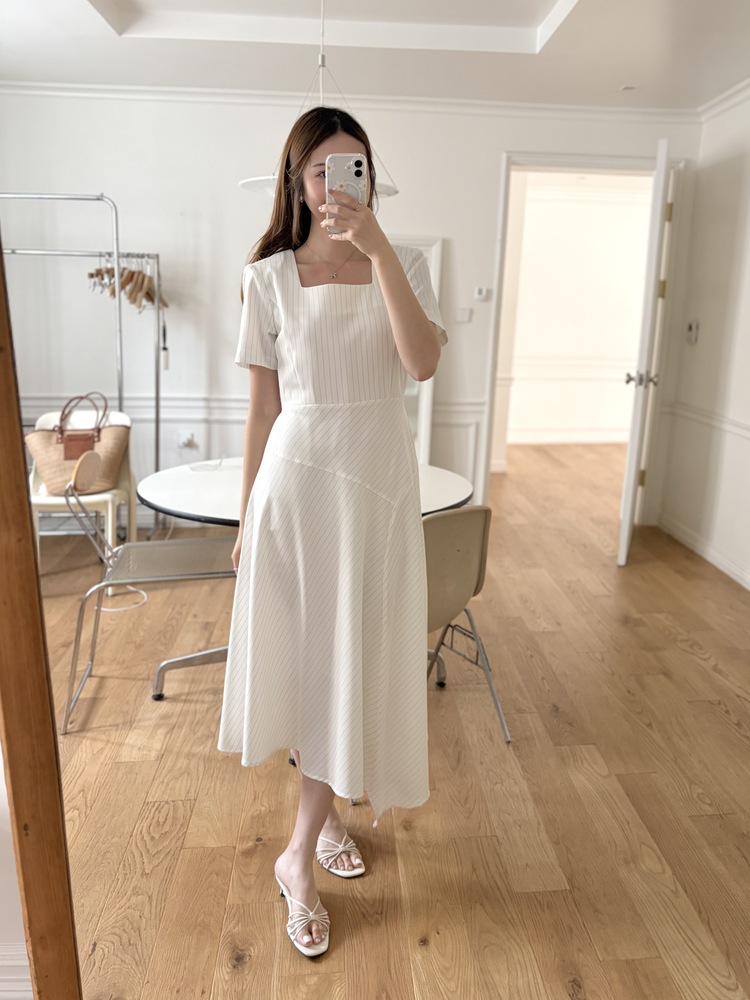 Asymmetric Striped Dress (Ivory)