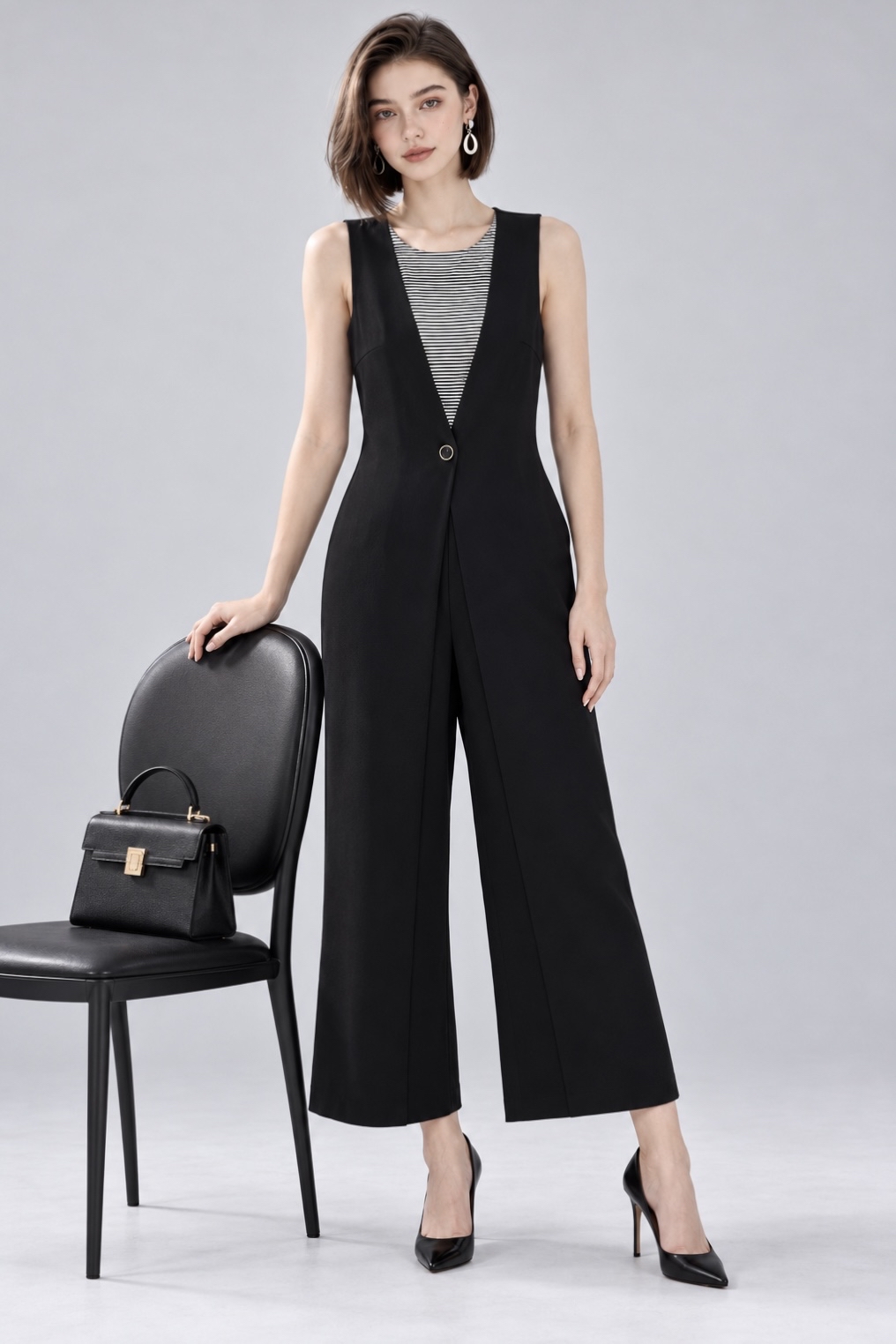 26611 Layered Vest Wide-Leg Jumpsuit