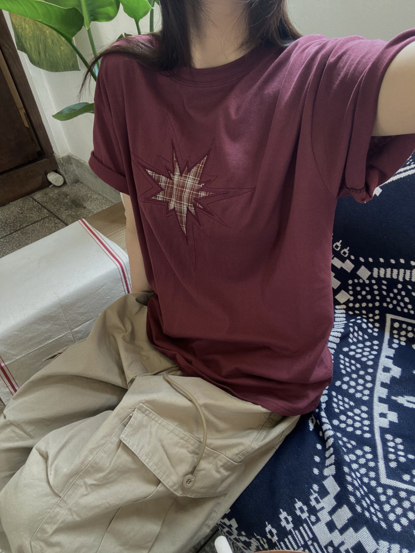 Plaid Star Patchwork Oversized Tee