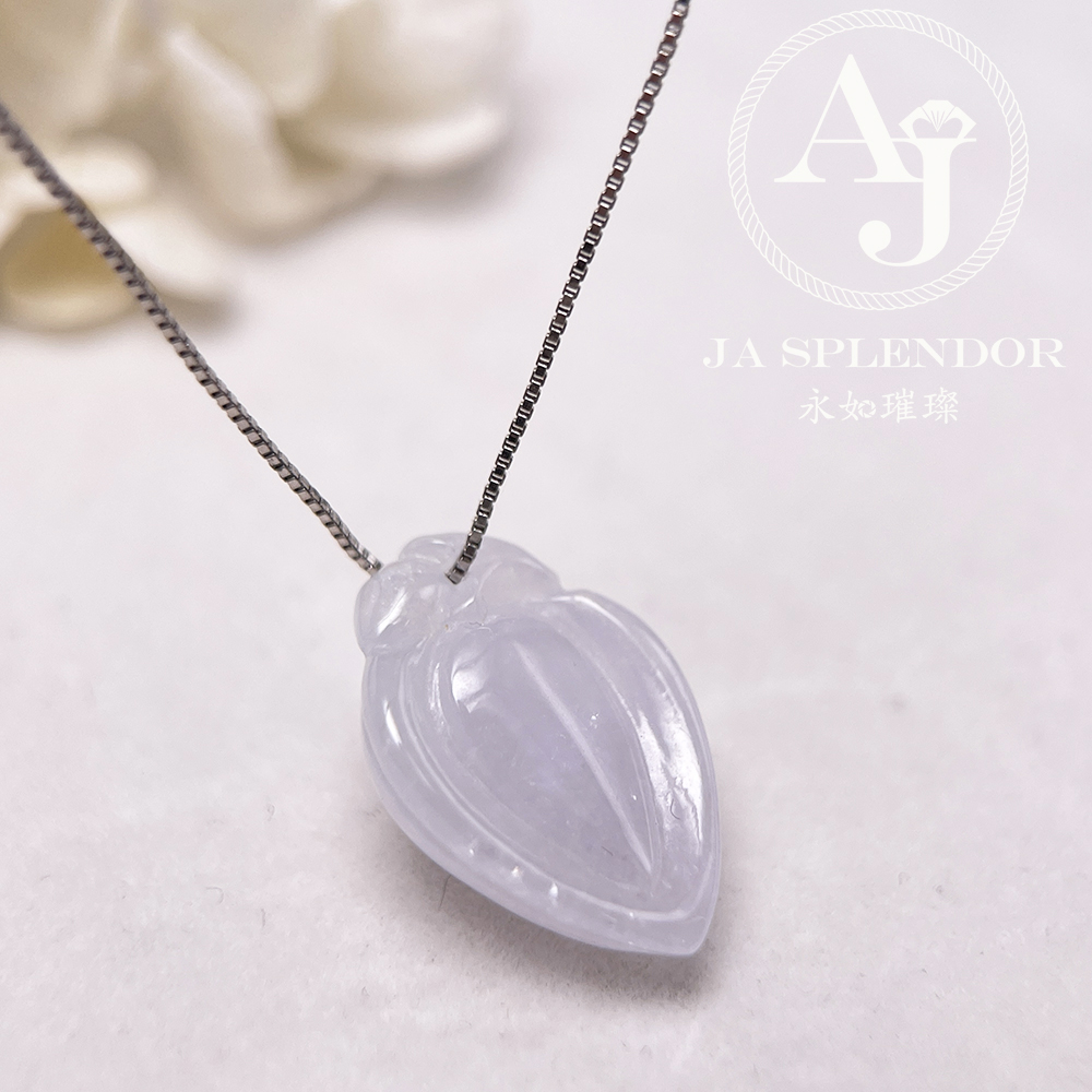 JN-628 天然翡翠A玉 冰潤淡紫白色壽桃吊墜