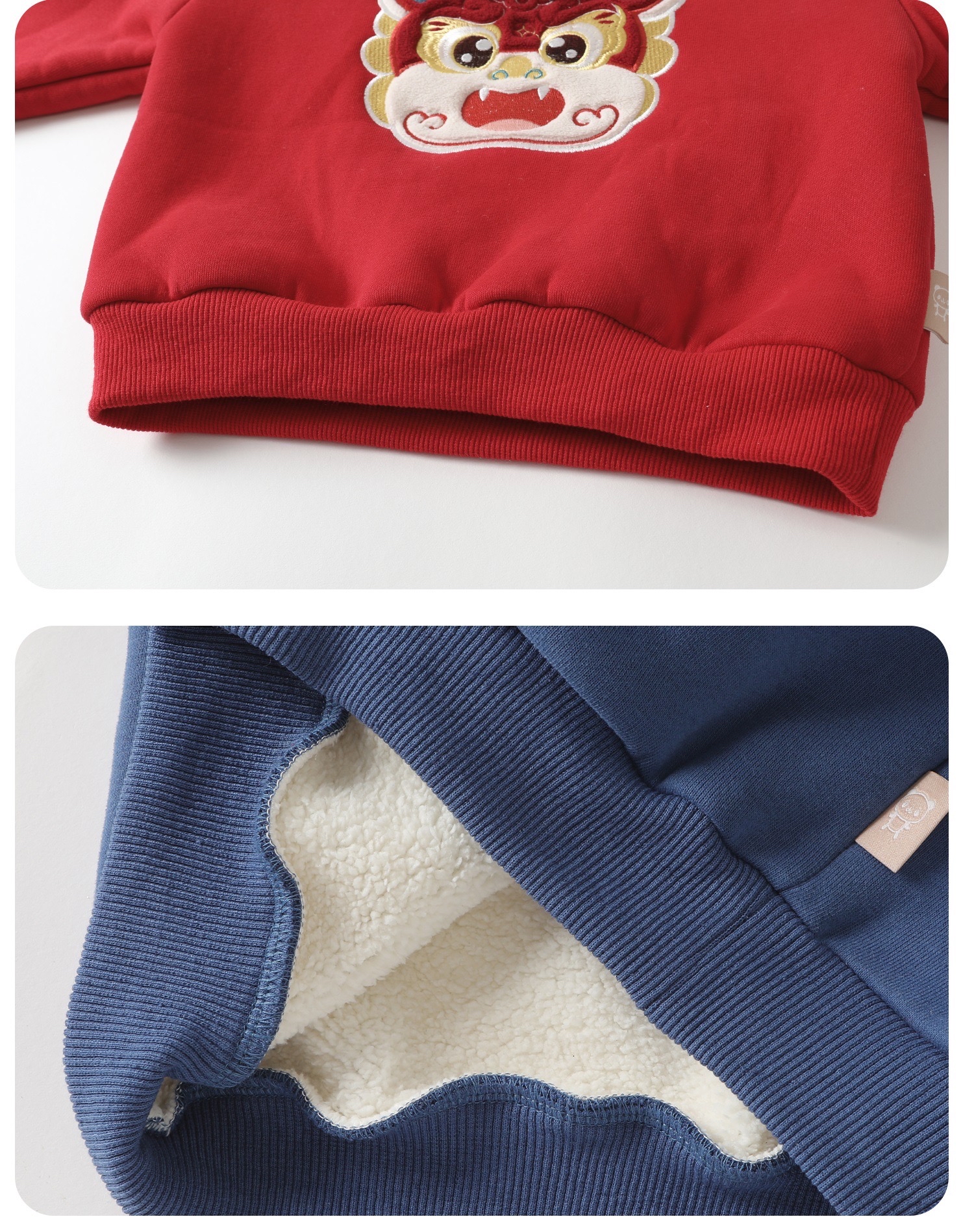 🧨新年款預訂🧨兩色立體瑞獸刺繡貼花假兩件高領加絨衛衣套裝