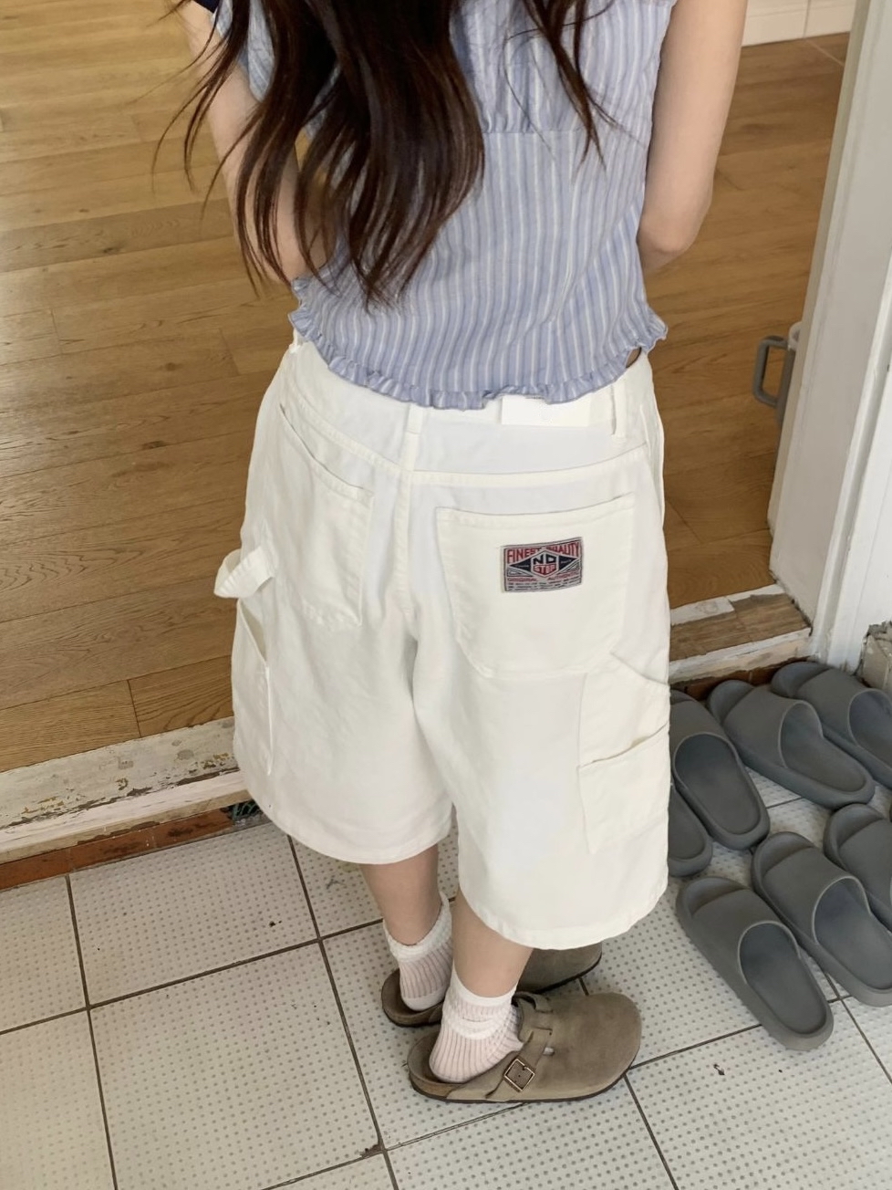 Washed Cargo Denim Bermuda Shorts