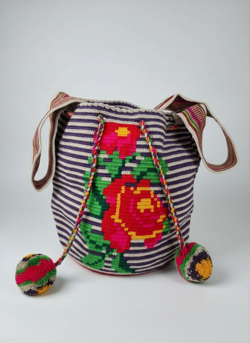 【背得起嘅藝術品】哥倫比亞正宗 Wayuu Mochila 手工民族編織袋  [預計 : 6月中至尾發貨] (PO-WY-PURRED-F06)