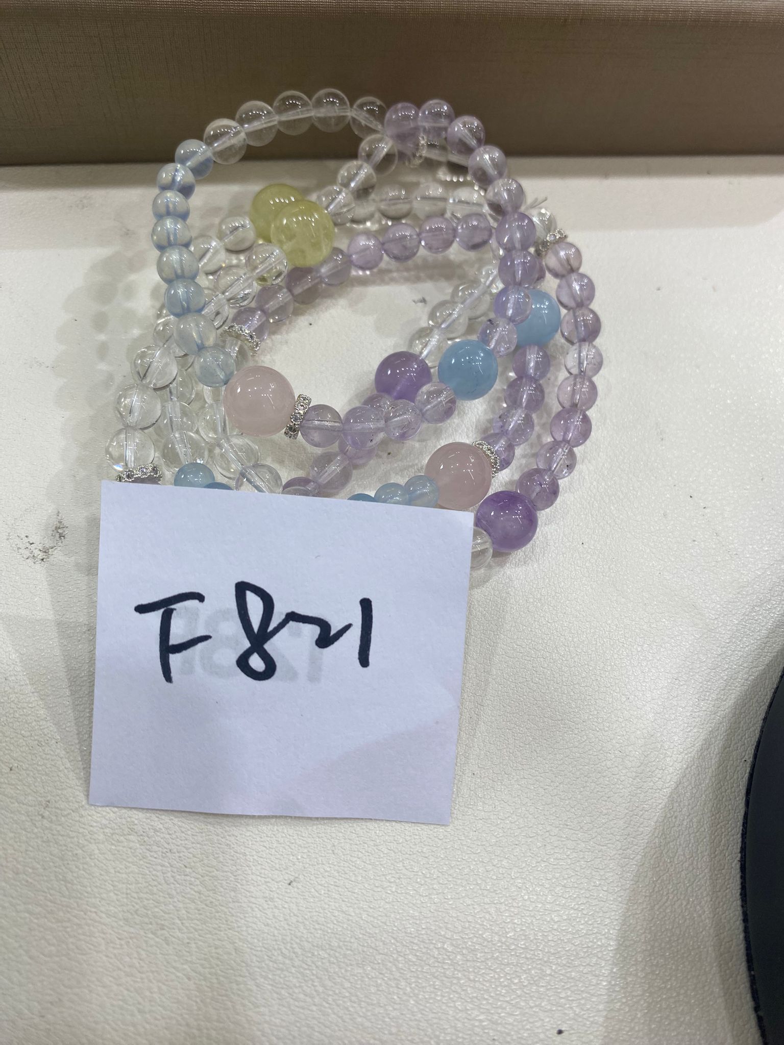 F821 白水晶拼海藍寶黃水晶紫水晶雙圈 5mm 