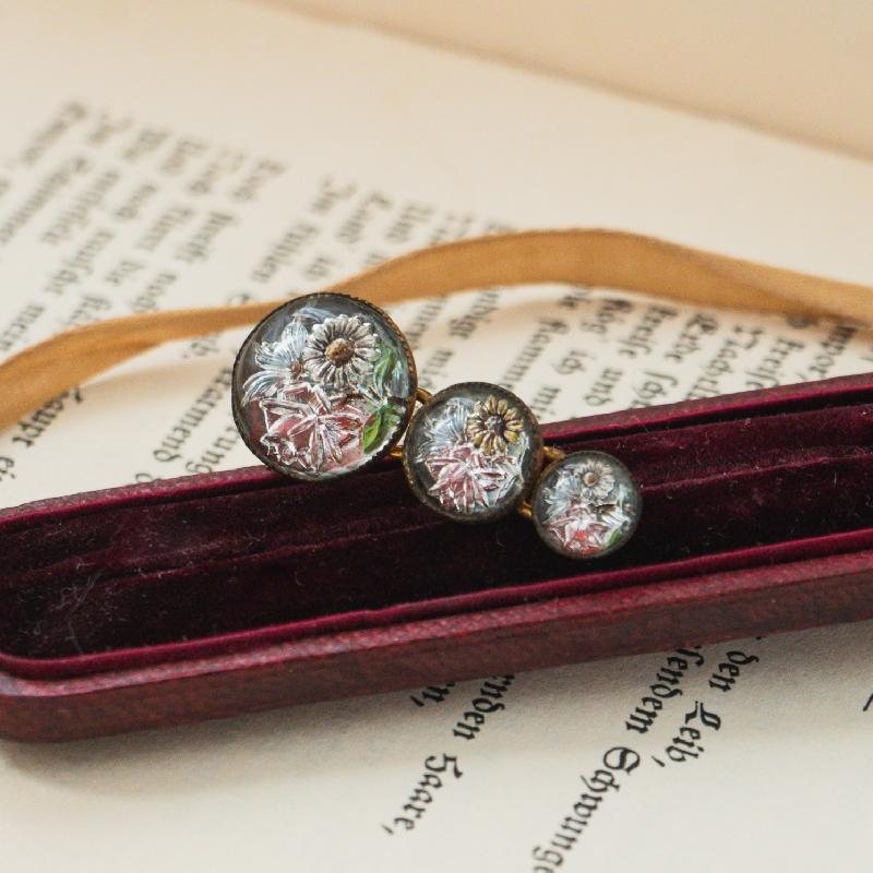 RARE! Antique Turn Of Century Czechoslovakia Hand Painted Intaglio Glass Dress Clip (CF025)