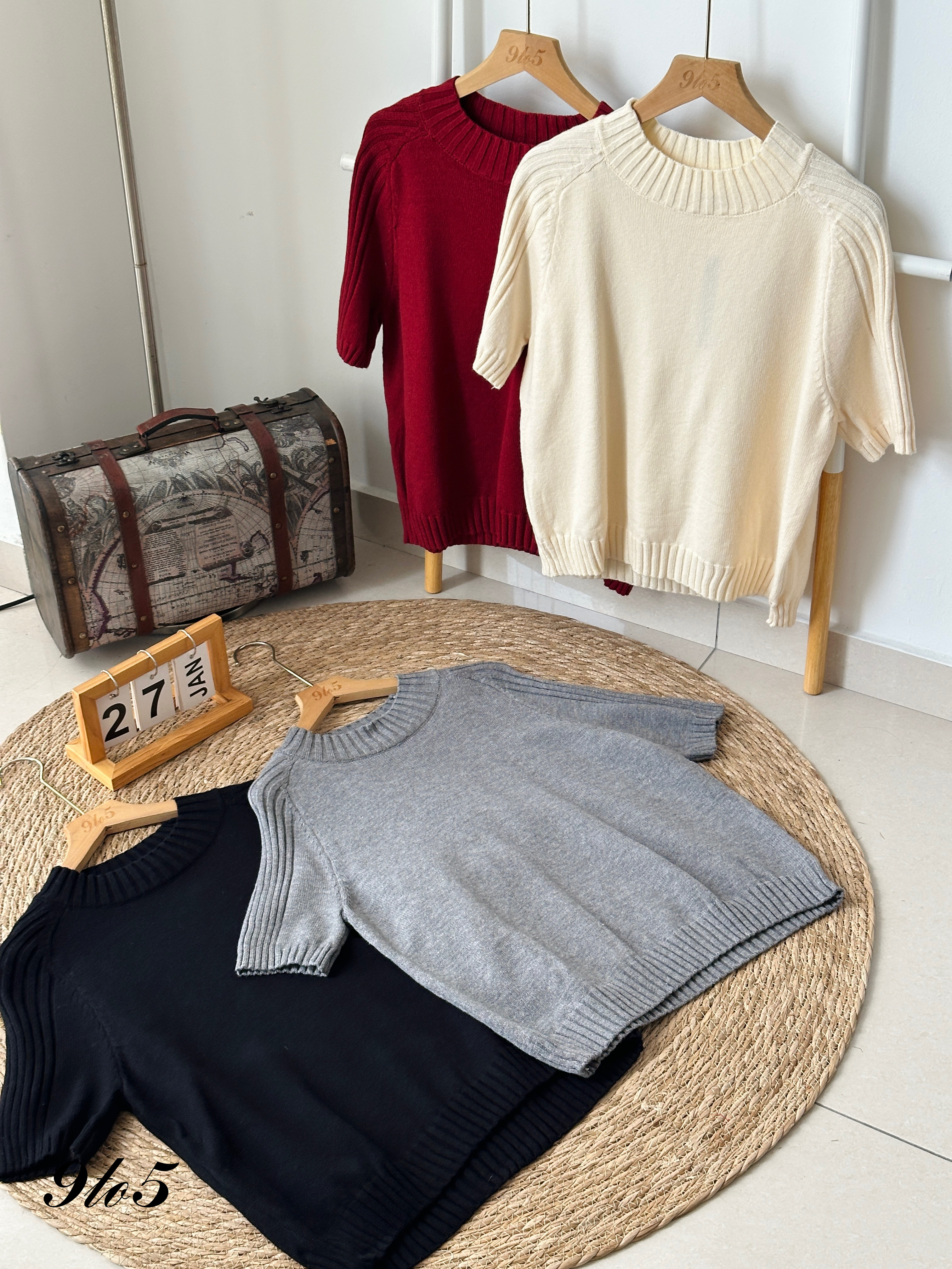 T3939 Round Neck Knit Top - 4 Colors