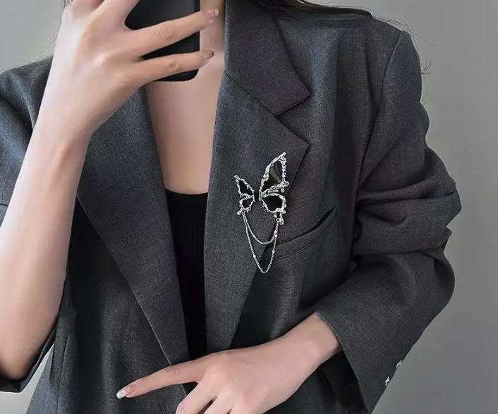 Silver and Black Trendy Butterfly Brooch